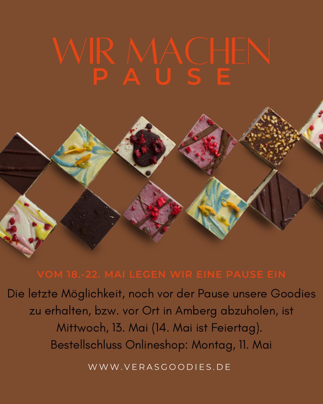 Wir machen Pause. 🌞
Abholungen vor unserer Pause sind kommende Woche nochmal am Mittwoch, den 13. Mai zwischen 13:00-17:00 möglich. Auch die Zustellung eurer Goodies ist nächste Woche bereits am Mittwoch. Nicht vergessen. 🤗
#pause