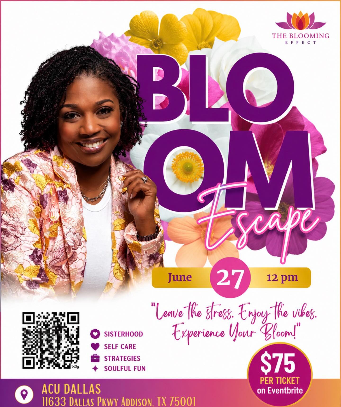 🌸 Join us for some much needed Sister Time! 💕
Come enjoy, connect, laugh, and bloom with us at the Bloom Escape experience! In celebration of Mother’s Day, use our temporary discount code: MOTHER for special savings on your ticket. Link in bio 💐
You deserve this moment to pour back into YOU! I truly hope to see you there! 🌼🌺🌸 #sistertime #youdeserveit #thebloomingeffect