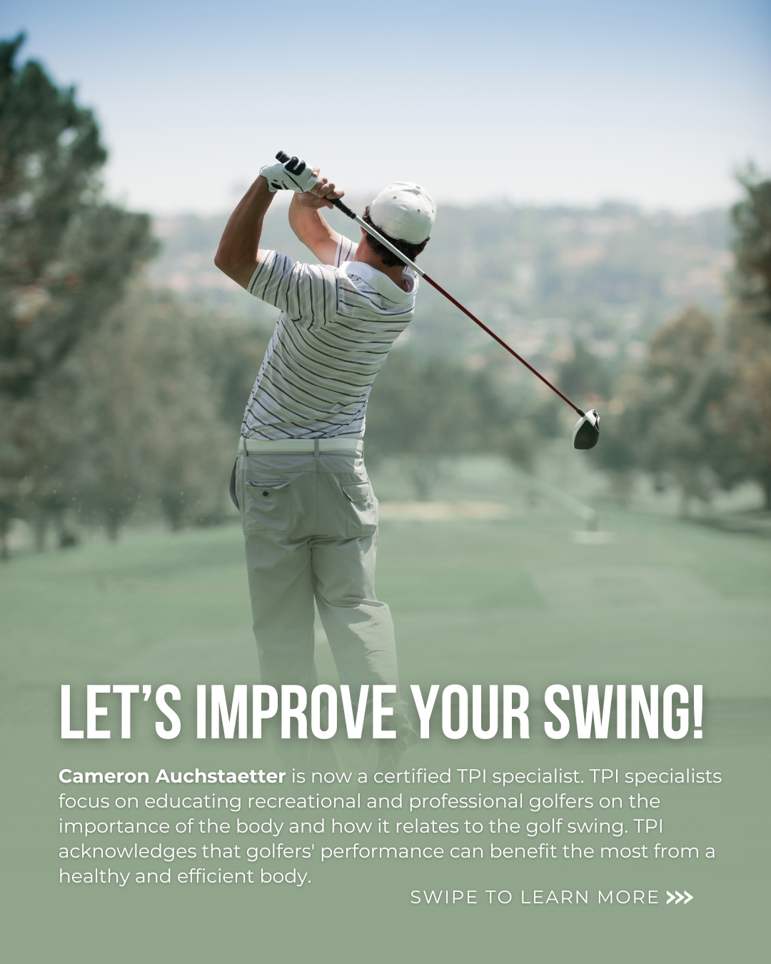 Golf season is here! Ready to level up your swing? ⛳️🏌🏽
Cameron Auchstaetter is now offering TPI Golf Assessments. Swipe right to learn more about this new appointment offering! ➡️
Let’s get your body swinging smoother, stronger, and smarter this season. Follow the link in our bio, or give our office a call to book your assessment! 📞⚡️🔗