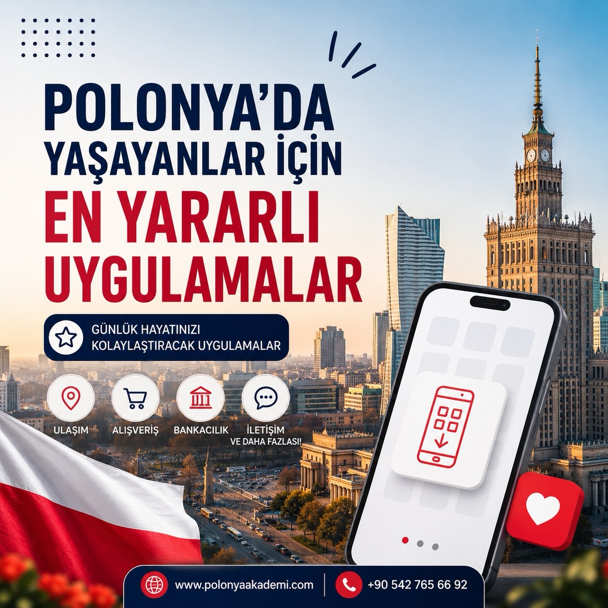 🇵🇱 Polonya’da yaşayanların telefonunda mutlaka olması gereken uygulamalar! 📱✨
Polonya’ya yeni taşındıysanız ya da burada öğrenci/çalışan olarak yaşamaya başladıysanız günlük hayatı kolaylaştıracak uygulamaları bilmek gerçekten büyük avantaj sağlıyor 👇
🚋 Jakdojade
Polonya’da toplu taşıma kullanıyorsanız vazgeçilmez uygulamalardan biri. Tramvay, metro, otobüs saatlerini görebilir, rota oluşturabilir ve bazı şehirlerde direkt uygulama üzerinden bilet satın alabilirsiniz.
🎟 Groupon
Restoran, spa, etkinlik, eğlence ve birçok hizmette ciddi indirimler bulabilirsiniz. Özellikle öğrenciler için bütçe dostu fırsatlar sunuyor.
💇 Booksy
Berber, kuaför, tırnak, bakım ve birçok hizmet için online randevu oluşturabilirsiniz. Polonya’da çok yaygın kullanılıyor.
🚆 Koleo
Şehirler arası tren yolculuklarında en kullanışlı uygulamalardan biri. PKP ve diğer tren firmalarının seferlerini görebilir, fiyat karşılaştırabilir ve hızlıca bilet alabilirsiniz.
🏥 mojeIKP
Polonya sağlık sistemi için çok önemli bir uygulama. E-reçeteler, doktor randevuları, sağlık geçmişi ve resmi sağlık işlemlerine erişim sağlayabilirsiniz.
🚗 BlaBlaCar
Şehirler arası uygun fiyatlı ortak yolculuk bulabilirsiniz. Özellikle Varşova, Krakow, Wroclaw gibi şehirler arasında çok kullanılıyor.
🍽 TasteTown
Restoran kampanyaları ve özel indirimler sunuyor. Yeni mekanlar keşfetmek isteyenler için güzel bir uygulama.
🥡 TooGoodToGo
Hem ekonomik hem çevreci 🌍
Kafe, restoran ve marketlerin gün sonunda kalan yemeklerini çok uygun fiyatlara satın alabilirsiniz.
🛣 Yanosik
Araç kullananlar için adeta hayat kurtarıcı 🚘
Canlı trafik durumu, radar bilgileri, yol çalışmaları ve sürücü bildirimlerini takip edebilirsiniz.
Polonya’daki yaşamı daha kolay, ekonomik ve pratik hale getirmek için bu uygulamaları mutlaka kaydedin 📲🇵🇱
💾 Postu kaydetmeyi unutmayın
📤 Polonya’ya gelecek arkadaşlarınıza gönderin
❤️ En çok kullandığınız uygulamayı yorumlara yazın
🌍 www.polonyaakademi.com
📞 +90 542 765 66 92
#polonya #polonyadayasam #polonyadahayat #polonyadaegitim #polonyavizesi