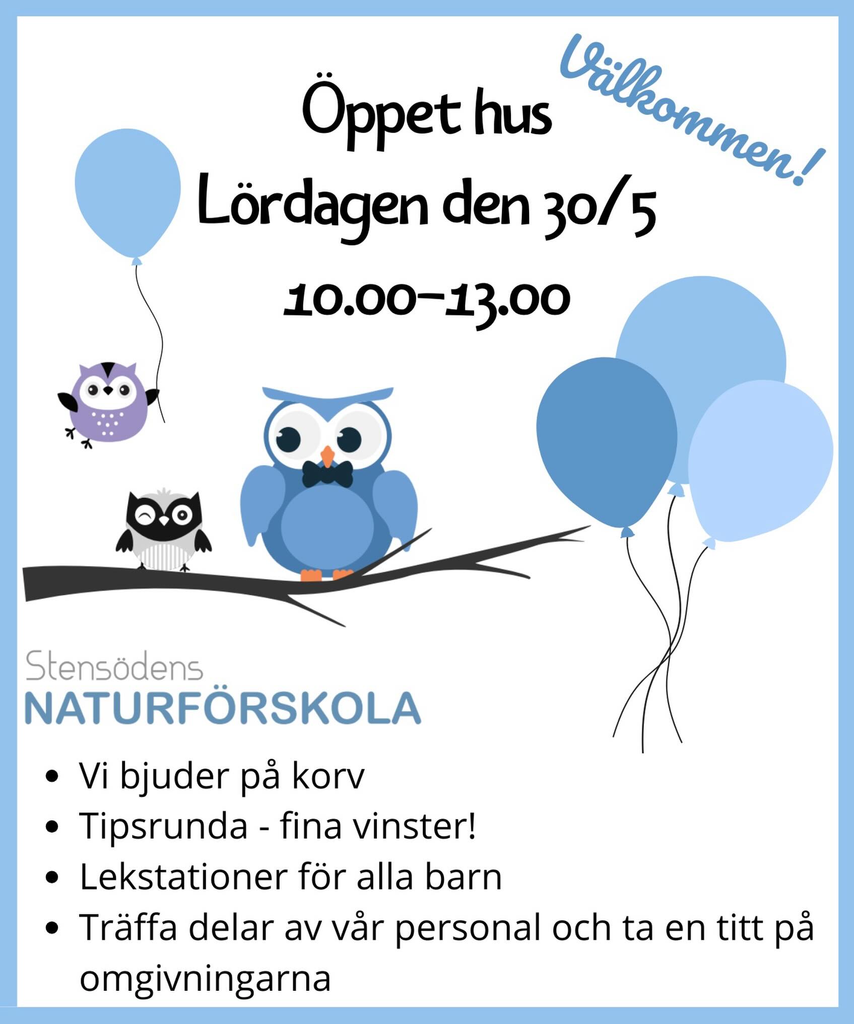Stensödens naturförskola bjuder in till en familjedag med lekstationer, korvgrillning och tipsrunda.
Förutom god lunch och en rolig stund för stora och små kan du passa på att njuta av naturen i våra omgivningar och träffa delar av vår personal som kommer finnas på plats. Kanske har du eller någon du känner barn som är i förskoleåldern? Kom förbi och se vad vi har att erbjuda.
Alla är välkomna! Ingen föranmälan krävs.