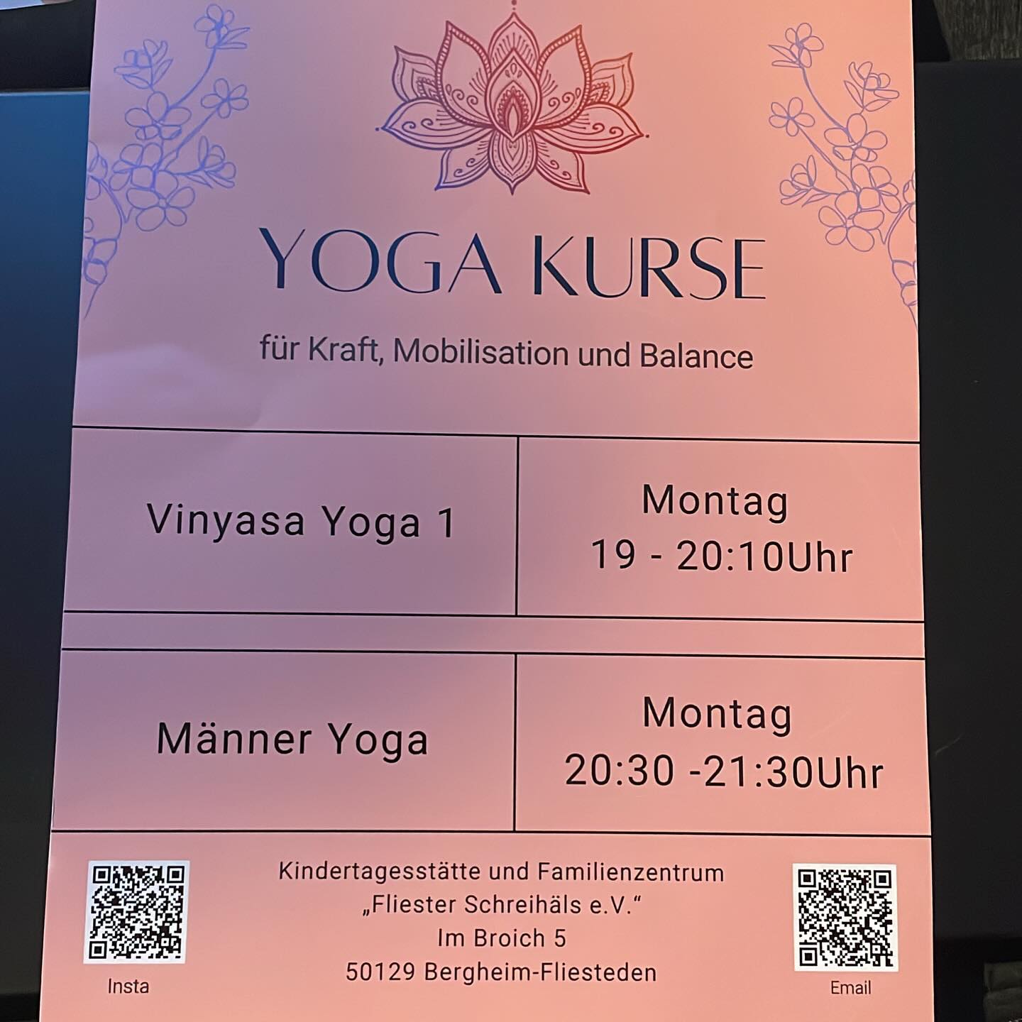 Neue Kurse im Familienzentrum “Fliester Schreihäls e.V.” am Montags! Auch für Männer :) Fragen und Anmeldung bitte PN an mich 🙏🏻 #yogabergheim #yogapulheim #männeryoga