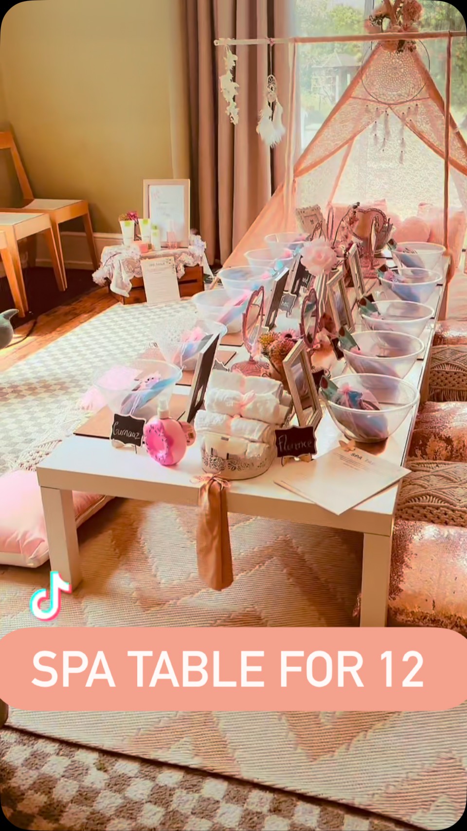 This weekend we had two parties and a total of 15 for Spa pampering. Perfect for when you want to skip the sleepover but keep the pampering #spaparty #athomespa #spatable #sleepoverideas #tweenparty