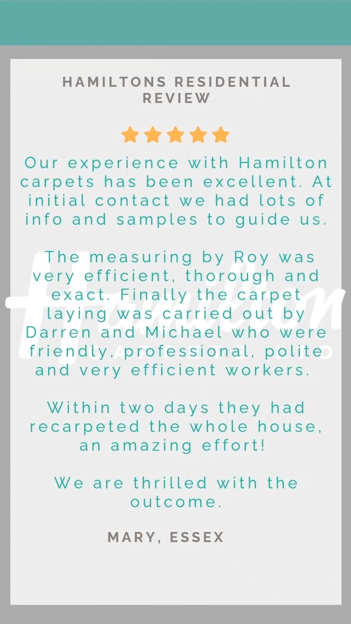 All of our team love to give the highest level of service to our customers. With a wide range of product choice to guide you through, combined with efficient workmanship processes - we make the whole experience easy for you.
Pop into the shop on Billericay highstreet, give us a call on 01277 658 011 or a message on here and we will look after you from the start to that finished fresh flooring in your home.
info@hamiltoncarpets.co.uk
01277 658011