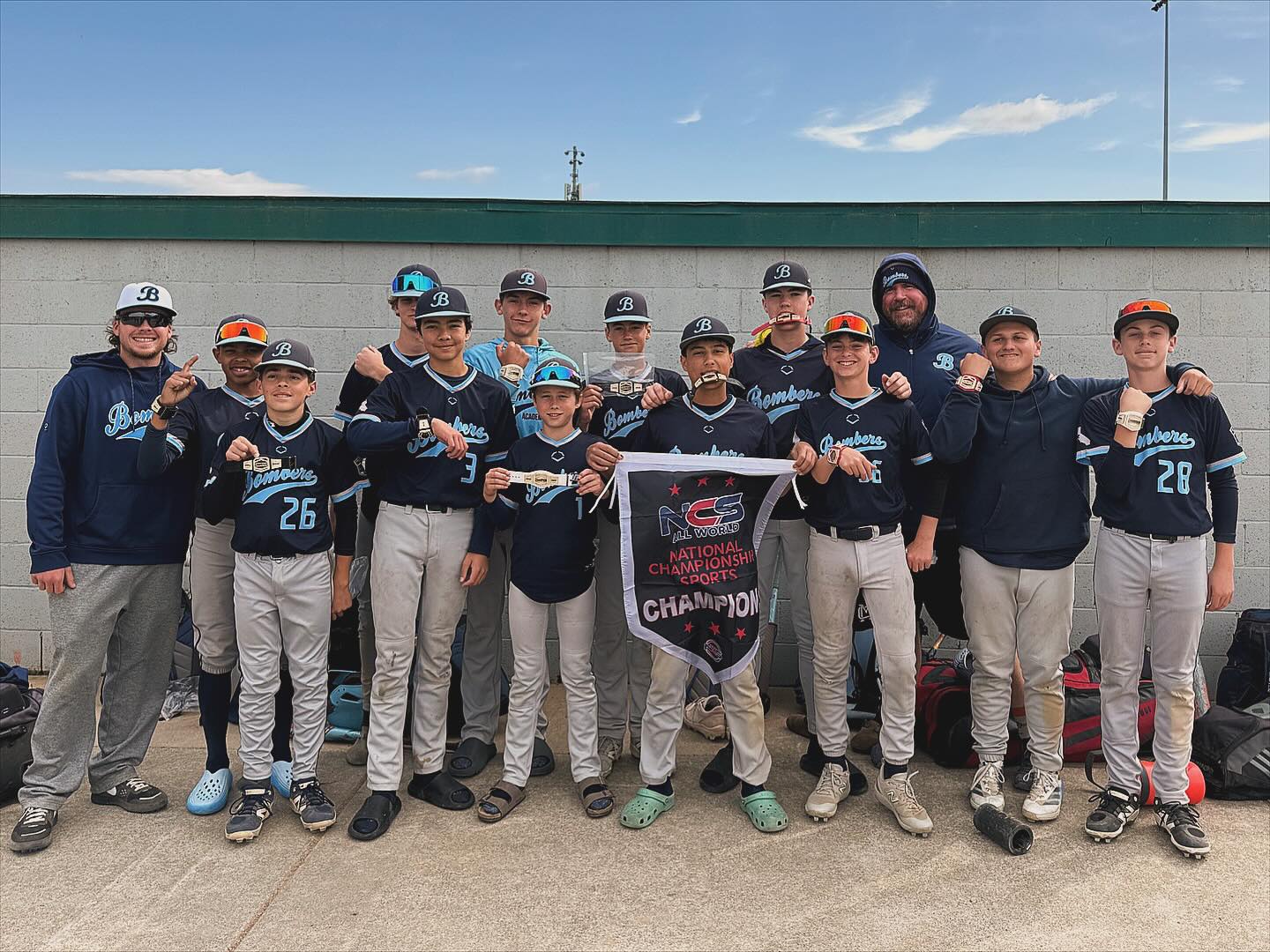 Coach @matt__ski and his 14U Bombers took care of business this weekend. With the help of 13U Bombers Blaise Claxton and Gabe Oliveros, the 14s battled all weekend (mainly the wind and cold) to bring home the hardware. Complete game shutouts by Bernecker & Froemke in semis and championship. Highlight of the weekend was Owen Bernecker’s 2 run johnson in the championship game to open up a 7 run 6th inning. Tournament MVPs were Adam Froemke, Chase Bishop, Owen Bernecker and Colby Thongnopneua. #bombersbaseballmarin