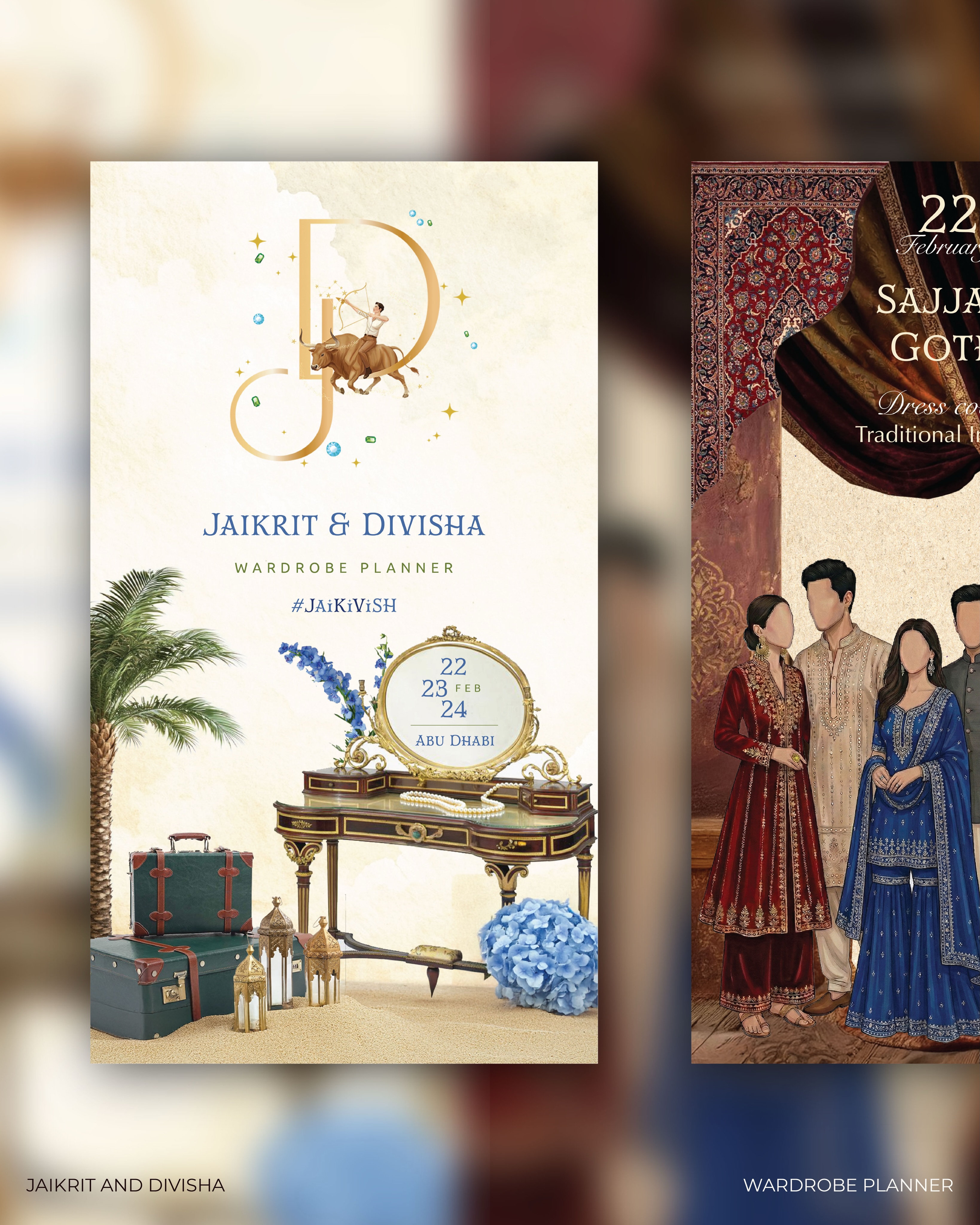 For Jaikrit & Divisha’s wedding at @mo_emiratespalace , Abu Dhabi, we wanted to move away from predictable color-coded dressing and instead design for feeling.
Each event was built like a scene, where real images meet illustrations, creating layers that feel almost cinematic. Drapes, florals, spaces… grounded in reality. Characters, styling, mood… illustrated with intention.
Because weddings aren’t flat, so why should your wardrobe guide be?
Instead of telling guests what color to wear, we showed them the vibe of each moment, so they arrive not just dressed right, but feeling right.
Delivered as a digital PDF, this was our way of experimenting, breaking our own patterns, and designing something that doesn’t just guide… it immerses.
Would you dress differently if you could feel the event before attending it?
#wardobeplanner #weddinginvite #destinationwedding #stationerydesigner #videoinvite