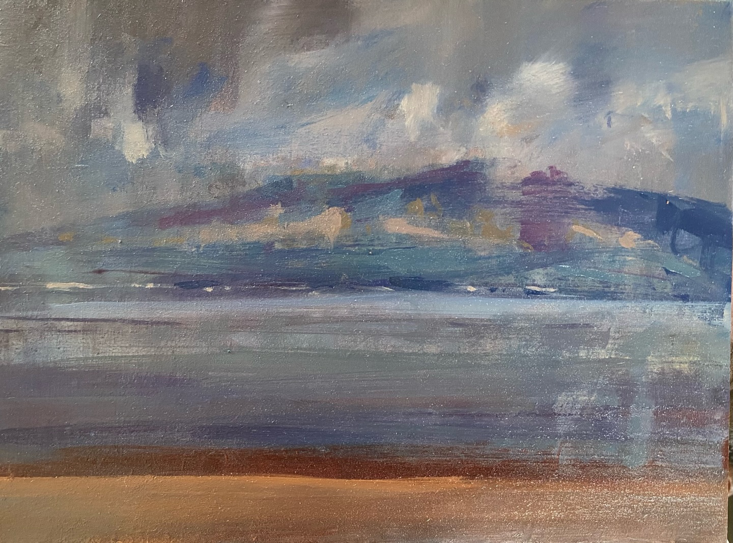 This mornings painting at the beach, distant sea with subtle colours in sky, land and sea. It was quite a tricky one.