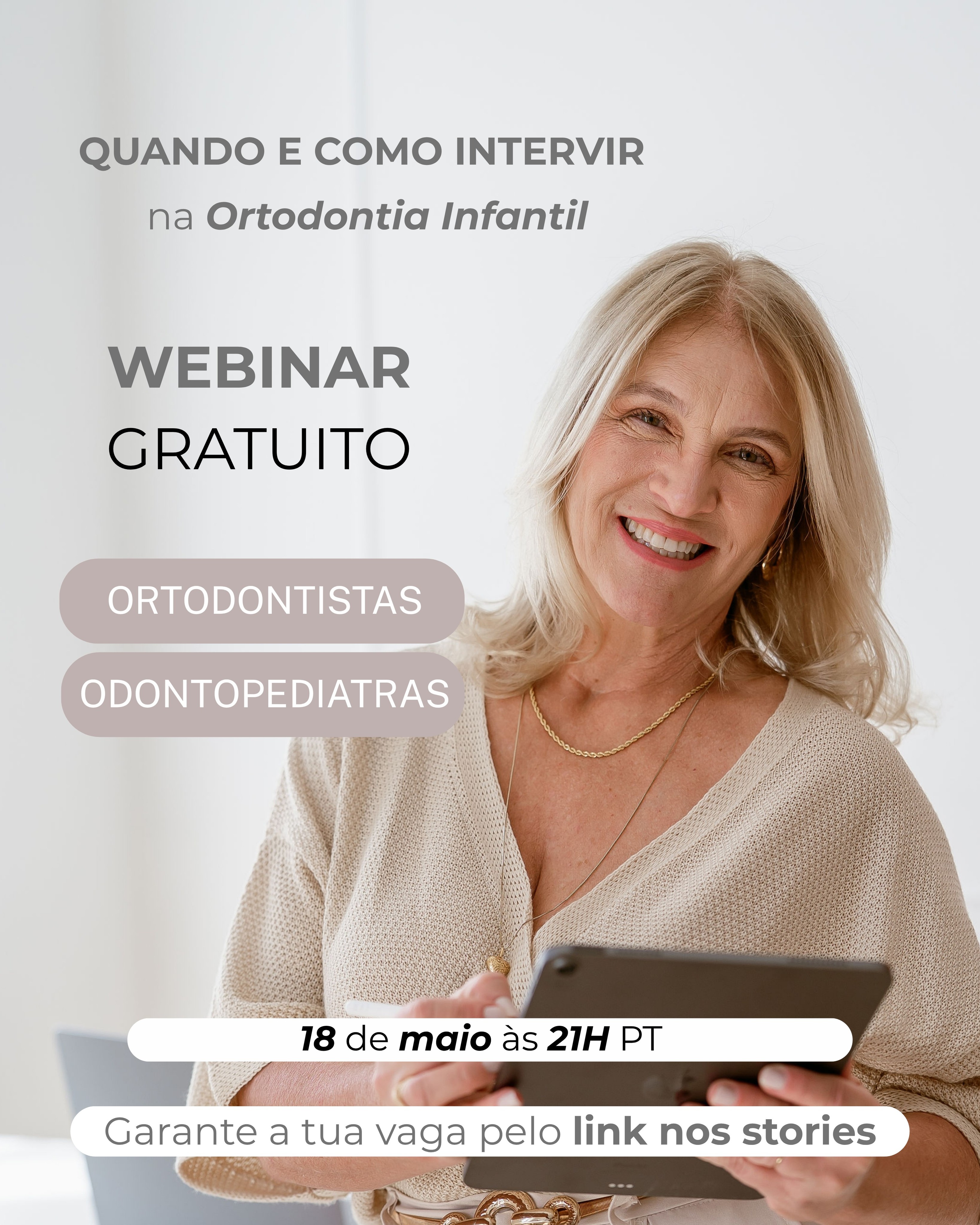 Sentes que ainda tens dúvidas sobre quando intervir nos casos infantis… ou acabas por encaminhar muitos deles por falta de segurança no diagnóstico e no plano de tratamento?
No dia 18 de maio, às 21h (hora de Portugal), vou dar uma aula ONLINE e GRATUITA sobre:
✨ Quando e Como Tratar na Ortopedia e Ortodontia Infantil
Uma aula pensada para médicos dentistas, ortodontistas e odontopediatras que querem ganhar mais clareza, previsibilidade e confiança clínica no tratamento de crianças e adolescentes.
Vamos falar sobre:
✓ Quando intervir
✓ Quando esperar
✓ Como escolher o aparelho mais indicado para cada caso
✓ Como distinguir uma má oclusão simples de um problema esquelético em desenvolvimento
✓ Como tornar os tratamentos infantis mais previsíveis e eficazes
O objetivo é ajudar-te a compreender melhor o crescimento, o diagnóstico e a tomada de decisão clínica — de forma prática e aplicável no dia a dia.
📍 18 de maio
⏰ 21h (Portugal)
💻 Online e gratuito
👉 Acede ao link nos STORIES para entrares no grupo onde vais receber o acesso à aula.