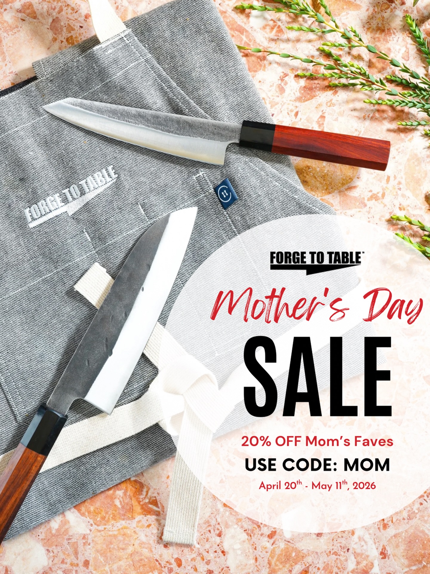 Mother’s Day is almost here! Less than a week, people!!!
Forge To Table knives are designed for real kitchens and real moms. If you are searching for the best Mother’s Day gift for a home cook, foodie mom, or anyone who deserves an upgrade from dull blades, this is it. Give her something that lasts longer than a bouquet and works harder than you did picking it out. 😉
Use code “MOM” for 20% off select knives and gear through May 11th! 🔪