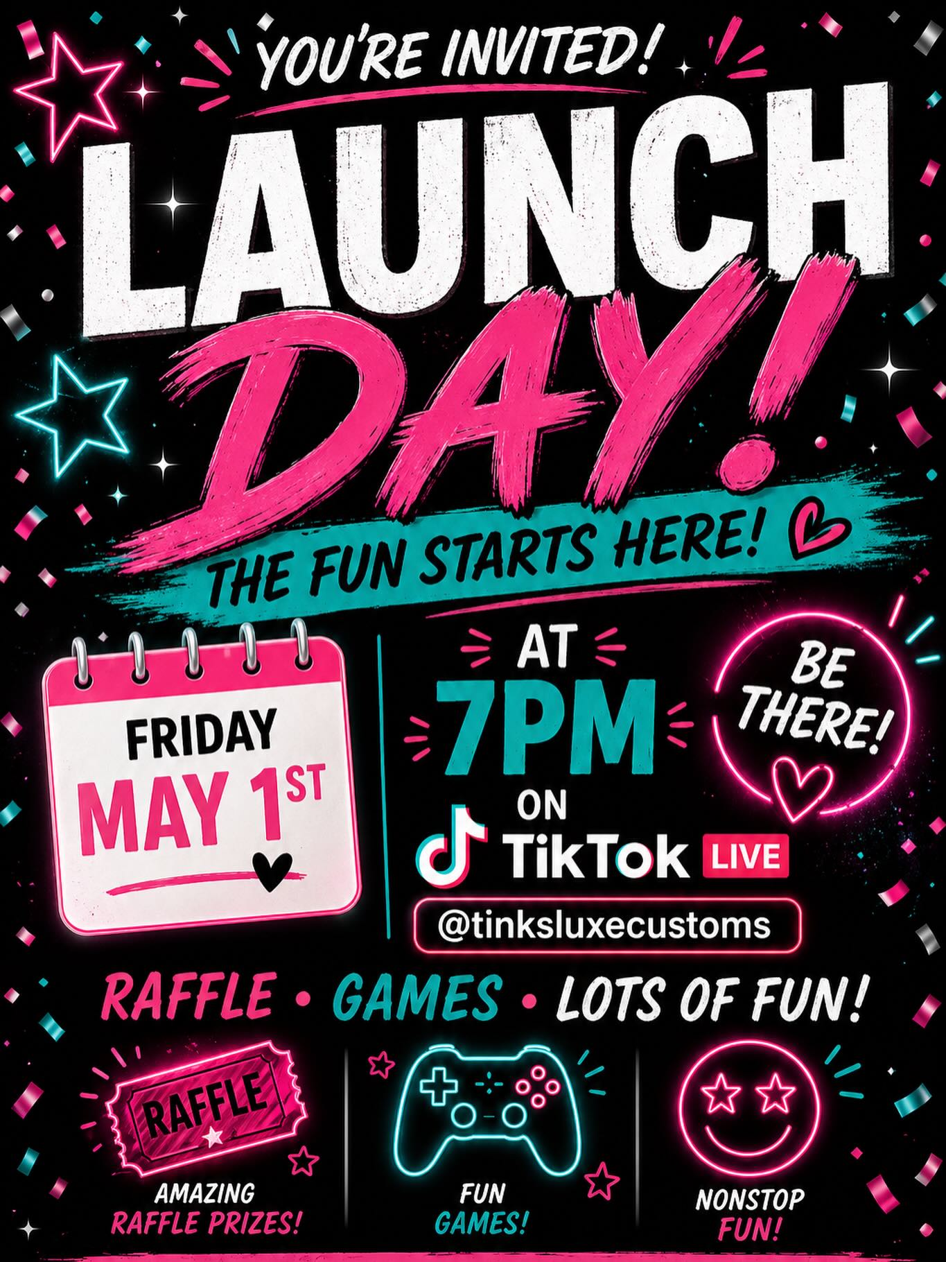Hey everyone !!! Tomorrow is launch day!!! We are so excited to be announcing our new business …. Please make sure you’re tuned in Friday, May 1st @7pm right here on tiktok live!!!!! We can’t wait to see you there !!!! #launchday #glitter #smallbusinessowner #fyp #custom