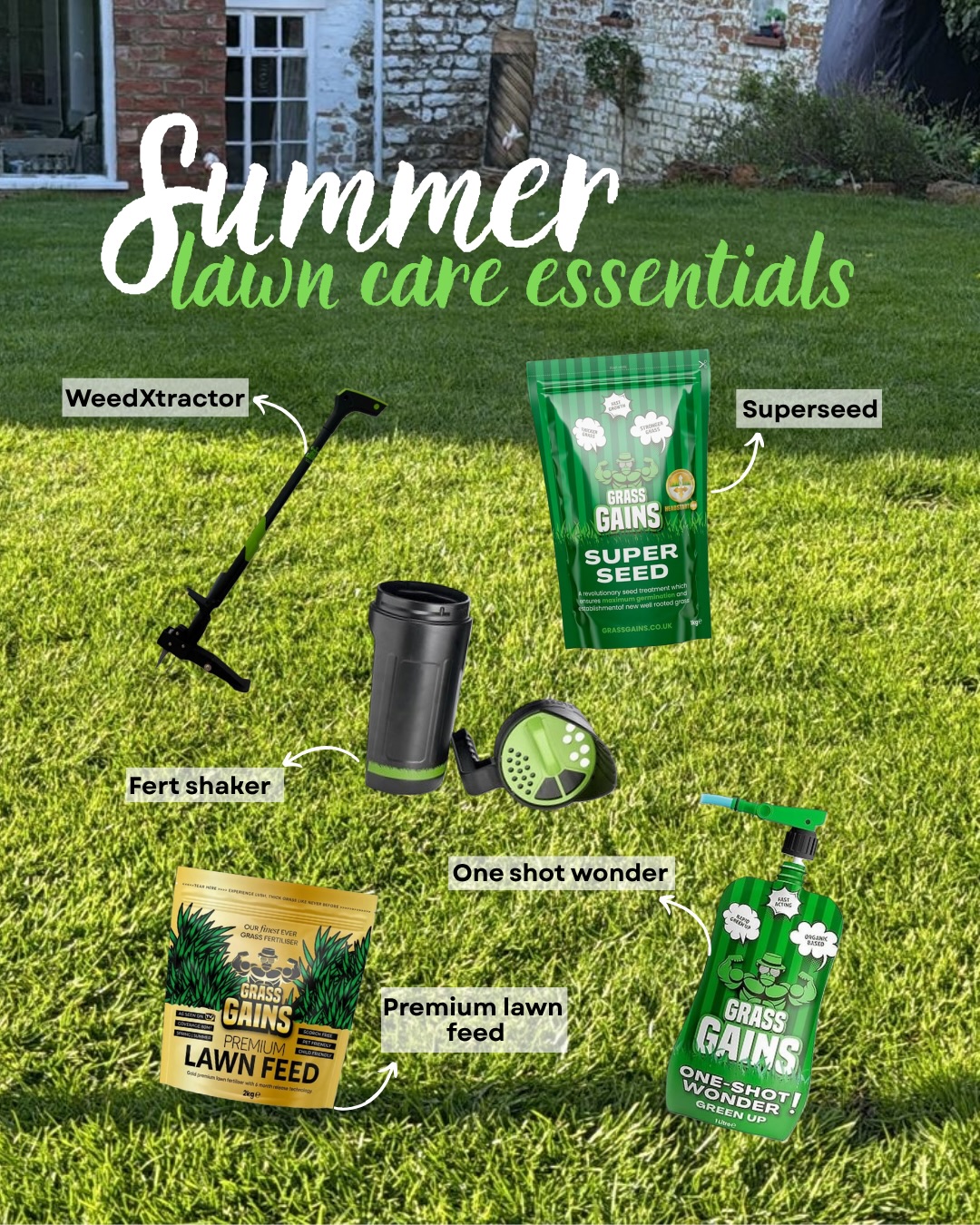 Our summer lawn care essentials ☀️
- Weedxtractor: our handy tool to get weeds out of your lawn
- Superseed: our seed with headstart gold treatment designed to deliver fast germination, thick coverage and long-lasting lawn performance.
- Hand Fert Shaker: perfect for applying grass seed and fertiliser.
- Premium lawn feed: this is our spring and summer feed which provides a six month controlled release.
- One shot wonder: a monthly application of this will help keep your lawn hydrated and protected over the warmer months.
Lawn care | lawn | gardening | garden | green grass