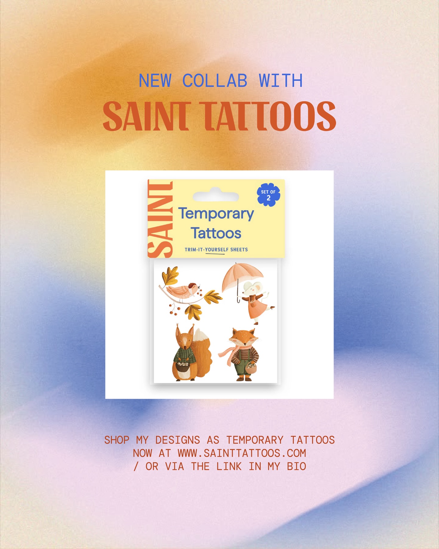 I’m so excited to announce this fun little collaboration with the amazing @wearsainttattoos 🐭🦊🌼
You can now buy my designs of Forest Friends as temporary tattoos, so head to their website www.sainttattoos.com or link in my bio to shop 🎨