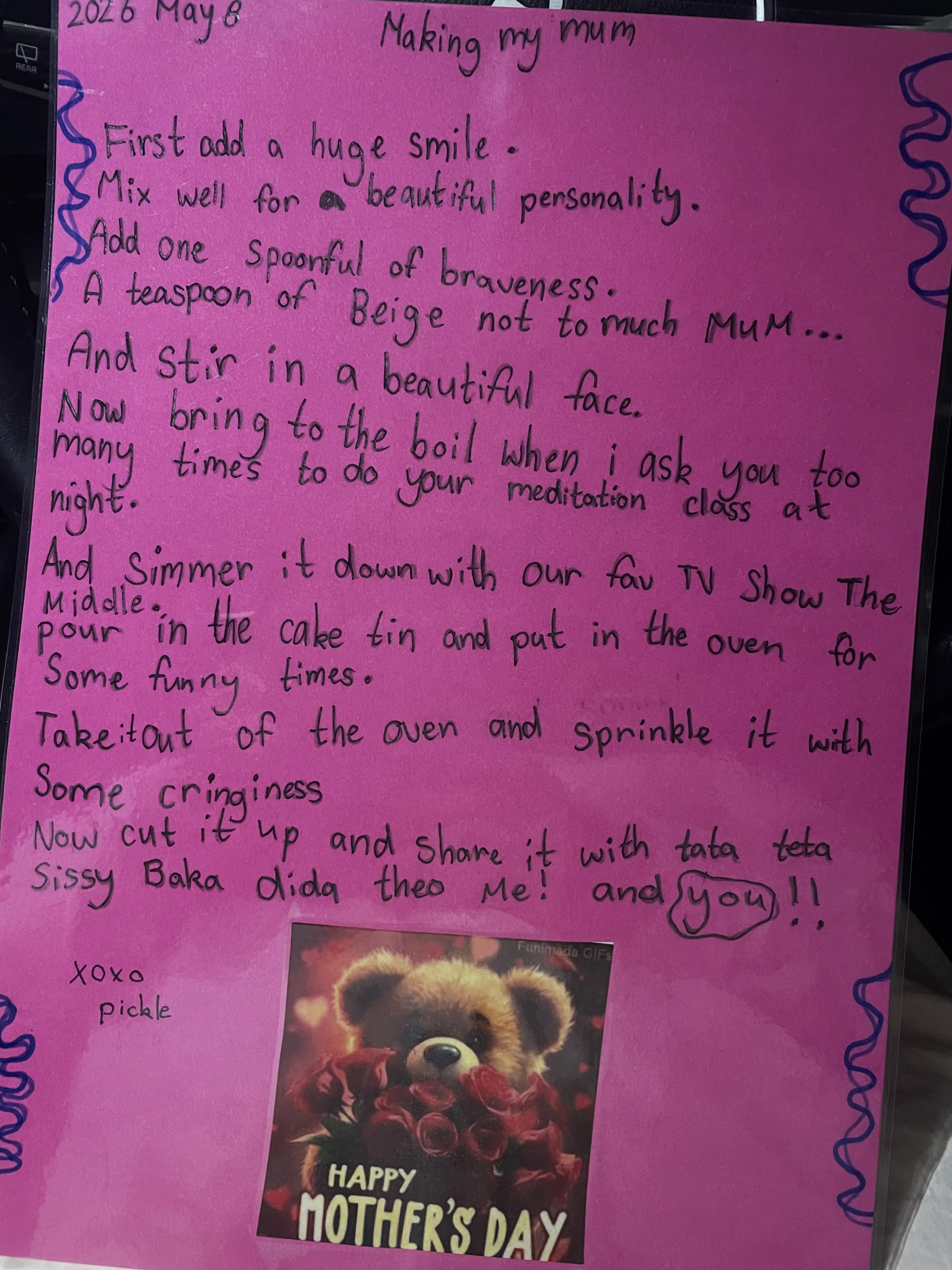 A recipe for “How to make my mum”.
By Stella James.
#recipe #mum #mothersday #stellajames