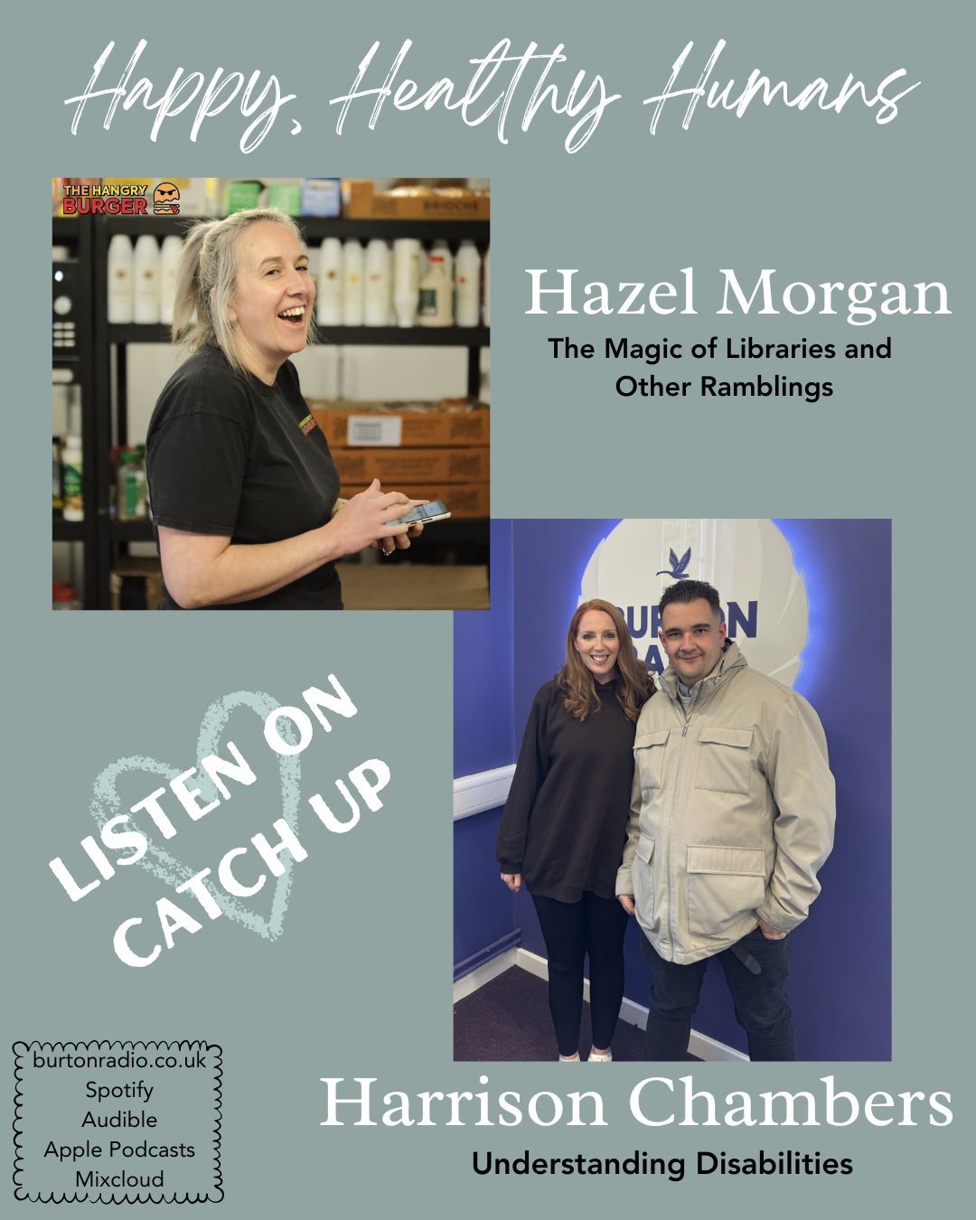 I’ve got two recent shows up that I loved recording, both very different but full of real, honest conversation.
The first is with one of my best friends, Hazel Morgan, called The Magic of Libraries and Other Ramblings (which sums the vibe up nicely 😅).
We chat about everything from keeping up with people and worrying what others think, to feeling overwhelmed, running a business and the comparison trap. We also touch on religion, manifestation, community, how amazing libraries are and how therapeutic singing can be 🎵
Hazel is also one of the owners of The Hangry Burger in Burton. If you haven’t been, you need to!
👉 Instagram - @thehangryburgerburton
👉 Website – www.thehangryburger.co.uk
The second show is with Harrison Chambers, who I’ve known for a number of years.
He is autistic and seeing his journey and confidence grow has been incredible. Using his own experiences and design talents, he now supports businesses to create more accessible websites and materials, which is such important work.
He also has a podcast on Lichfield Radio called Breaking Barriers and Bossin’ It. I had the privilege of being his first guest!
Listen here: https://www.mixcloud.com/LichfieldRadioShows/ep-1-harrison-chambers-presents-breaking-barriers-and-bossing-w-claire-reeves/
👉 Website - www.hc-digital-accessibility.co.uk
👉 LinkedIn - Harrison BA Hons | LinkedIn
You can catch both now on replay at burtonradio.co.uk, Spotify, Apple Podcasts and other podcast platforms 🎧
#MentalHealth
#WellbeingAtWork
#BurnoutPrevention
#Neurodiversity
#Accessibility
#Leadership
@burtonradio
@thehangryburgerburton