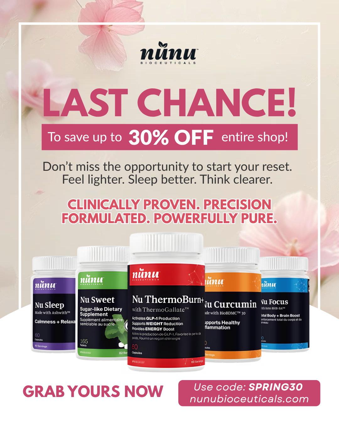 This is it! Final call for your Spring Reset. ✨
If you’ve been meaning to start your reset this spring, now’s the time before it’s gone. 🌸
A small decision today can help you feel lighter, sleep better, and think clearer over time.
👉 Use code SPRING30 for up to 30% OFF
👉 Get the Spring Reset now before the promo ends!
🛒 Don't miss the spring promo and shop now via LINK IN BIO!