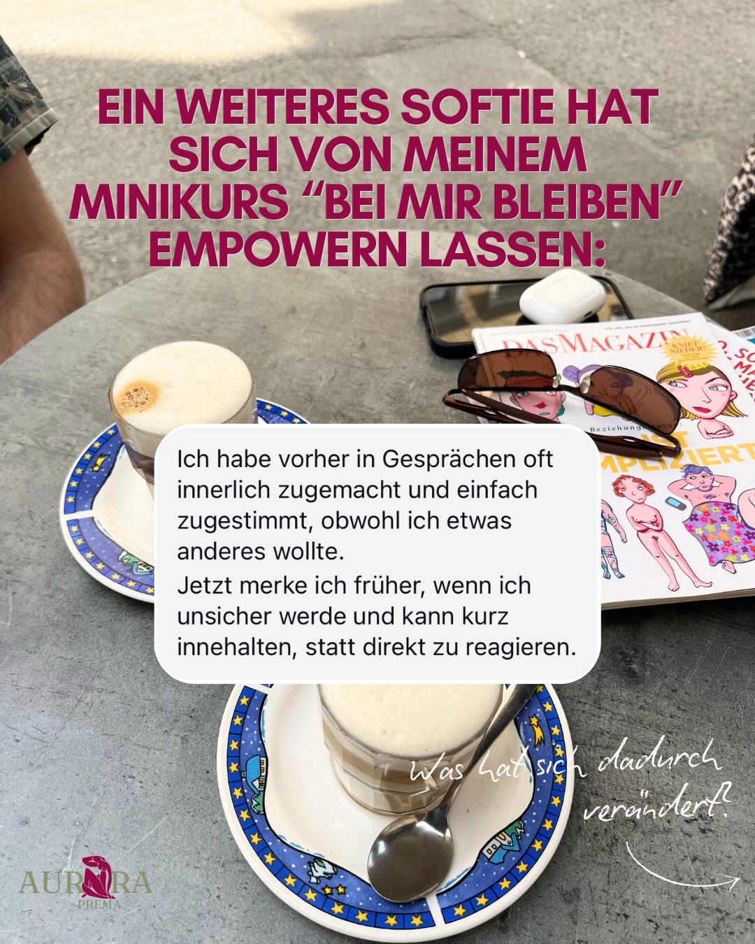 Du kennst die Situation: Er sagt was, teilt seine Perspektive.
Und obwohl du verstehst, wie er es meint, piekst es.
Die Worte treffen einen Ort und auf einmal fühlst du so viel, dass du garnicht mehr weißt, was du sagen sollst.
So ging es auch diesem Softie hier!
Und das ist der Ort an dem du eine Entscheidung treffen kannst: Steh ich zu dem, was es mit mir macht oder geh ich drüber? Tu ich so, als wär alles okay, obwohl es das nicht ist? Versuch ich, einfach weiter im Gespräch zu bleiben, obwohl ich längst mir meiner Innenwelt beschäftigt bin?
2 Emotionen hindern dich: Angst & Scham.
Emotionen die eine fundamentale Schutzfunktion haben und deren Anliegen es ist dich/die Beziehung zu sichern.
Wenn du lernen magst, wie du mit Angst & Scham umgehen & dir darin begegnen kannst, sodass du dich mitnehmen und fühlen kannst, anstatt dich in diesen Situationen zu verlassen, ist der BEI MIR BLEIBEN ein kompakter & zugänglicher Einstieg.
Denn (wie du in diesem Feedback lesen kannst):
Es geht in meinen Räumen nicht darum „frei“ von diesen Emotionen zu werden - das ist nicht möglich & kompletter Quatsch.
Aber du kannst lernen so damit umzugehen, dass sie dir weniger Angst machen, deine Handlungen weniger Blockieren und du einen greifbaren und alltagstauglichen Umgang mit deinen Zuständen lernst, anstatt sie wegzaubern zu wollen.
🪄🪄
Schnupper mal rein, Link findest du in der Bio