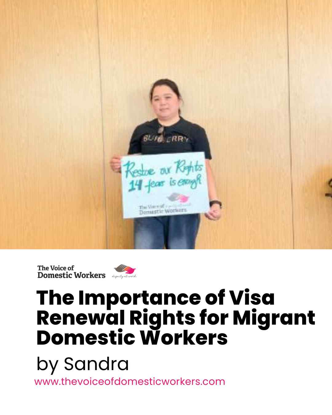 Every migrant domestic worker deserves the right to live and work without fear. Sandra’s blog reminds us why visa renewal rights matter, not just for legal protection, but for dignity, safety, and the freedom to speak up against abuse. No worker should have to choose between surviving exploitation or losing their right to stay. Change begins when we listen, learn, and stand together for justice.
Read Sandra’s powerful blog here: https://www.rfr.bz/ibaacb0
#VODW #DomesticWorkersRights #MigrantWorkers #VisaRenewalRights #JusticeForDomesticWorkers #HumanRights #EndExploitation