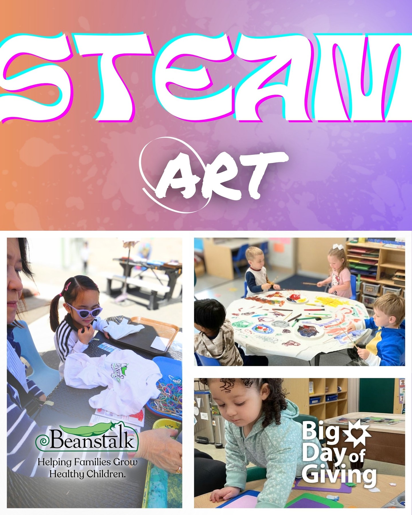 🎨 Art gives children the freedom to express themselves, explore emotions, and bring their imaginations to life through color and creativity.
Support Beanstalk today by going to BigDayofGiving.org/Beanstalk or click the link in our bio!
#BigDayOfGiving #BDOG #Beanstalk #GiveToday #GiveTogether #Nonprofit #Preschool #Toddlers #SacramentoNonprofit #HelpingFamiliesGrowHealthyChildren #SacramentoFamilies #BDOG2026 #STEAM #Art