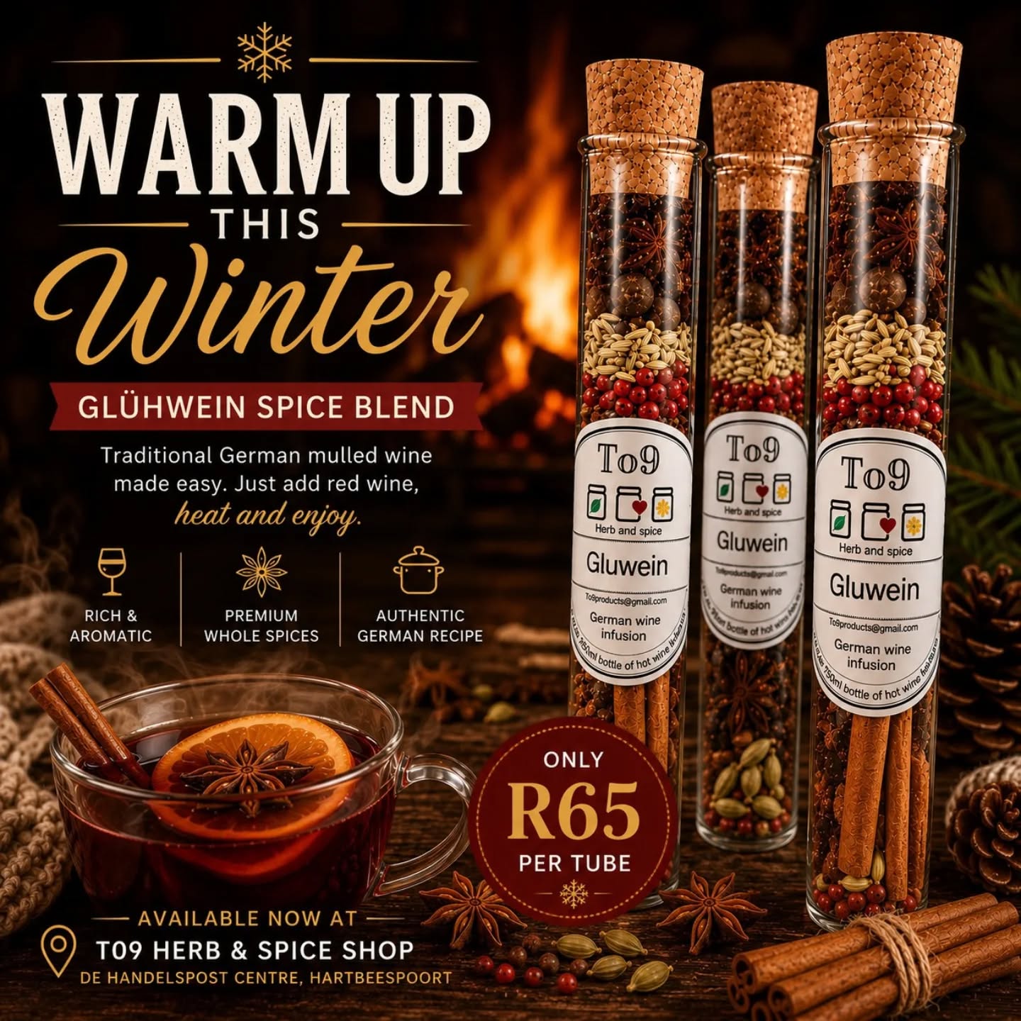 ❄️ Warm up this winter with a little European tradition 🍷✨
Our handcrafted Glühwein Spice Blend makes creating rich, aromatic mulled wine beautifully simple. Packed with premium whole spices for that authentic festive warmth, all you need to do is add your favourite red wine, heat, and enjoy. 🔥❤️
Perfect for cozy nights, entertaining guests, or the ultimate winter gift.
_*Only R65 per tube*_
📍 Available at To9 Herb & Spice Shop
De Handelspost Centre, Hartbeespoort
Tag someone who needs a warm cup of this 👇🍷
#gluhwein #mulledwine #winterdrinks #winterwarmers #harties
