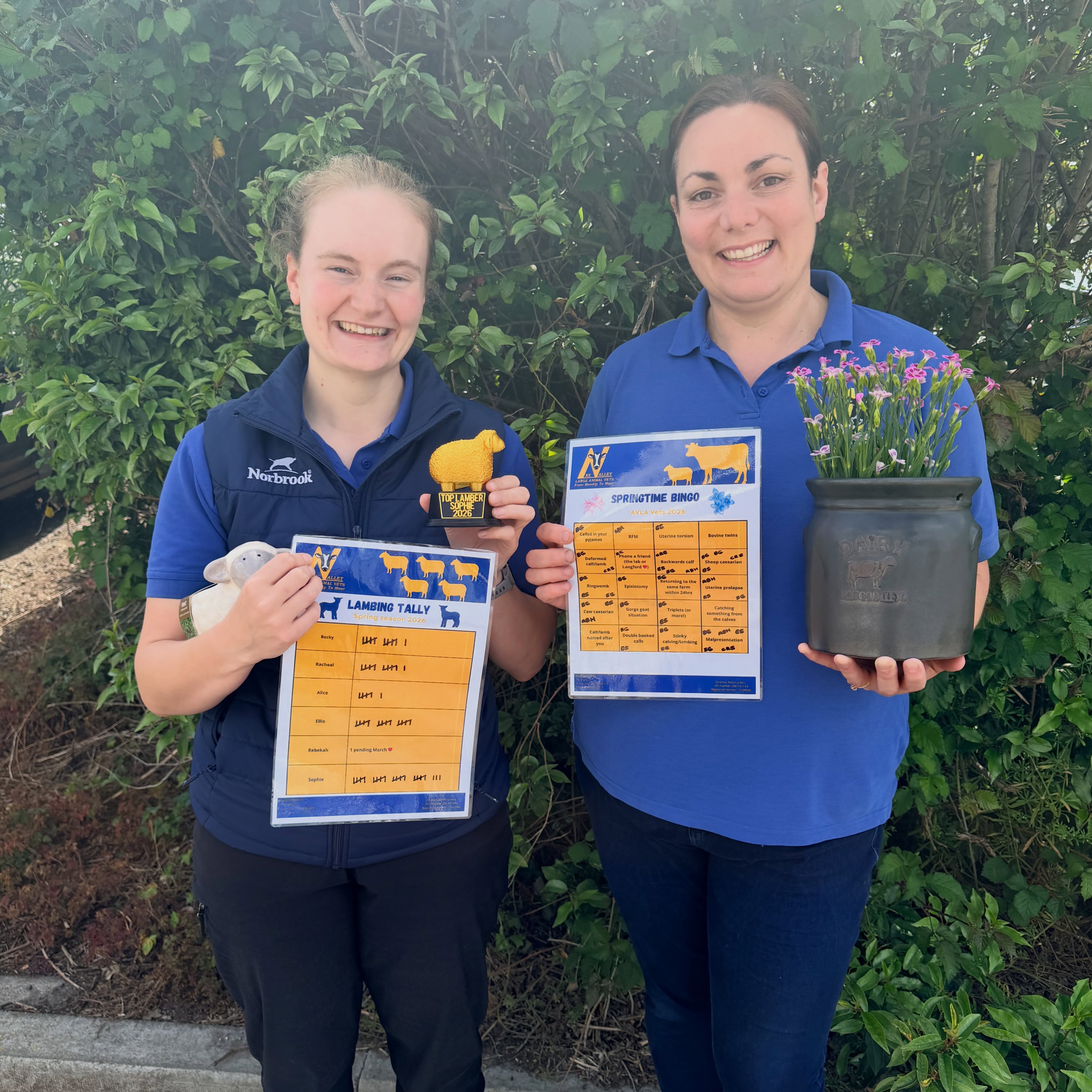 Who doesn’t love a bit of friendly competition? This spring we implemented both our “Springtime Bingo” and “Lambing Tally” to help our vets through the springtime madness.
Vet Sophie won the Tally with a 23 ewes lambed, the most recent being on Monday night at 4am!
Vet and Director Becky won the Bingo with most boxes ticked off (while no one completed all boxes it’s probably a good thing no one managed to “catch something from the calves”! Equally can we up the calves/lambs named after us next year please!)
While it’s not completely over, the madness is calming down, thank you for enabling us to support you at this crazy time of year!