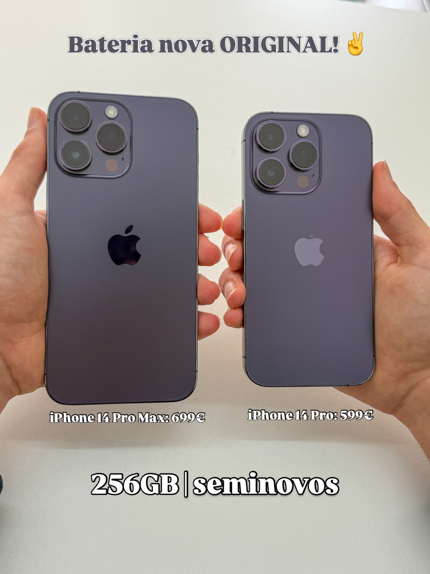 Dois iPhones, a mesma cor icónica Deep Purple 💜
• iPhone 14 Pro 256GB — 599€
• iPhone 14 Pro Max 256GB — 699€
✔️ 100% capacidade de bateria
✔️ Bateria genuína Apple nova
✔️ Igual a novo
⚠️ Adere ao nosso canal de transmissão e levas de oferta capa + película
📍 Dias na iTech em Balazar ou…
🚚 Envio Grátis para Portugal, ilhas inclusive.
—
#iTech #mantémteligado #iPhone14Pro #iPhone14ProMax #DeepPurple