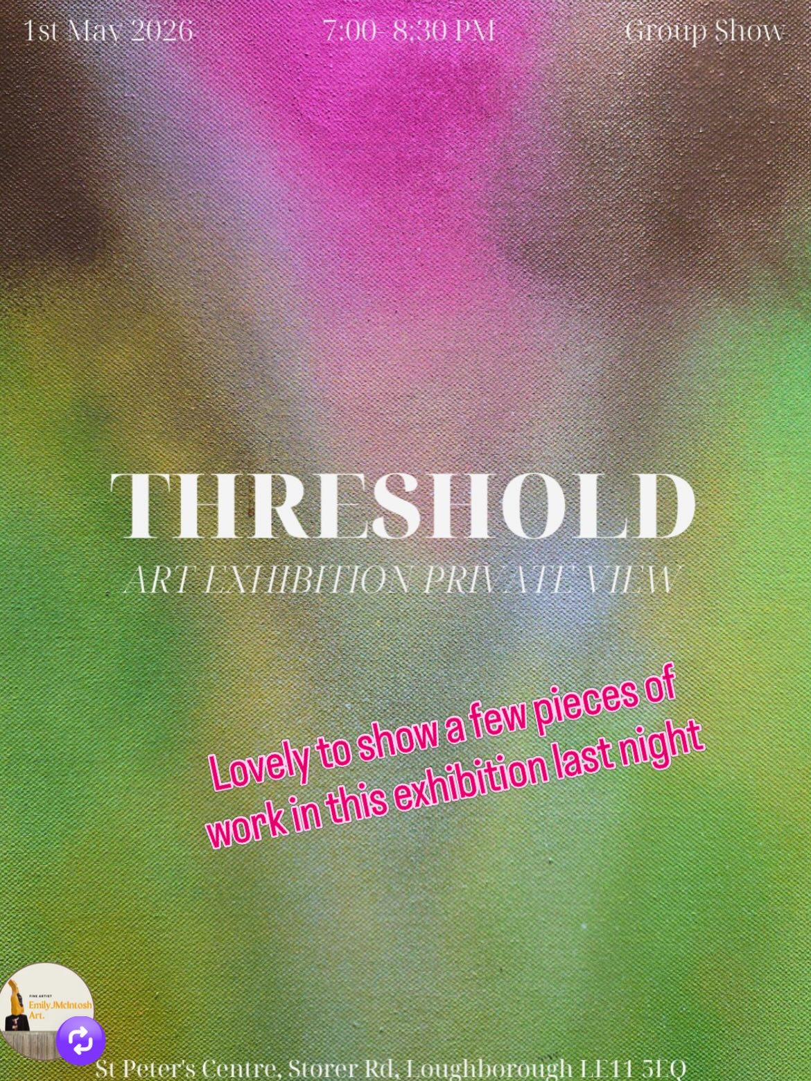 Honoured to show work at this beautiful one off event last night in Loughborough. Based on the theme ‘The Threshold’… it was special to offer work based on the edges of the day…the threshold between day-night, night-day where light and darkness meet. For me it is a liminal moment to pause and often reflect…a moment where we so often experience an unexplainable beauty and sense of something so much bigger than ourselves.
#rosmansfieldart
#threshold
#dawn
#heavenmeetsearth