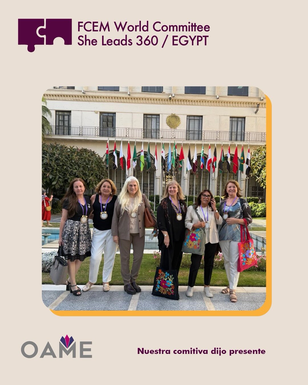 🌍✨ Presencia argentina en el mundo
La reciente Reunión del Comité Mundial de FCEM, celebrada en Egipto en abril de 2026, reunió a líderes empresarias de distintos países para compartir experiencias, fortalecer vínculos y proyectar el futuro del liderazgo femenino a nivel global.
En este importante encuentro internacional, OAME Argentina dijo presente con una destacada comitiva, reafirmando su compromiso con el desarrollo, la representación y la participación activa de las mujeres empresarias argentinas en el escenario mundial 🇦🇷🤝🌐
Un espacio de intercambio, crecimiento y visión conjunta que sigue impulsando redes sólidas y oportunidades sin fronteras. 💼✨
#SomosOAME
#SolasInvisiblesJuntasInvencibles
