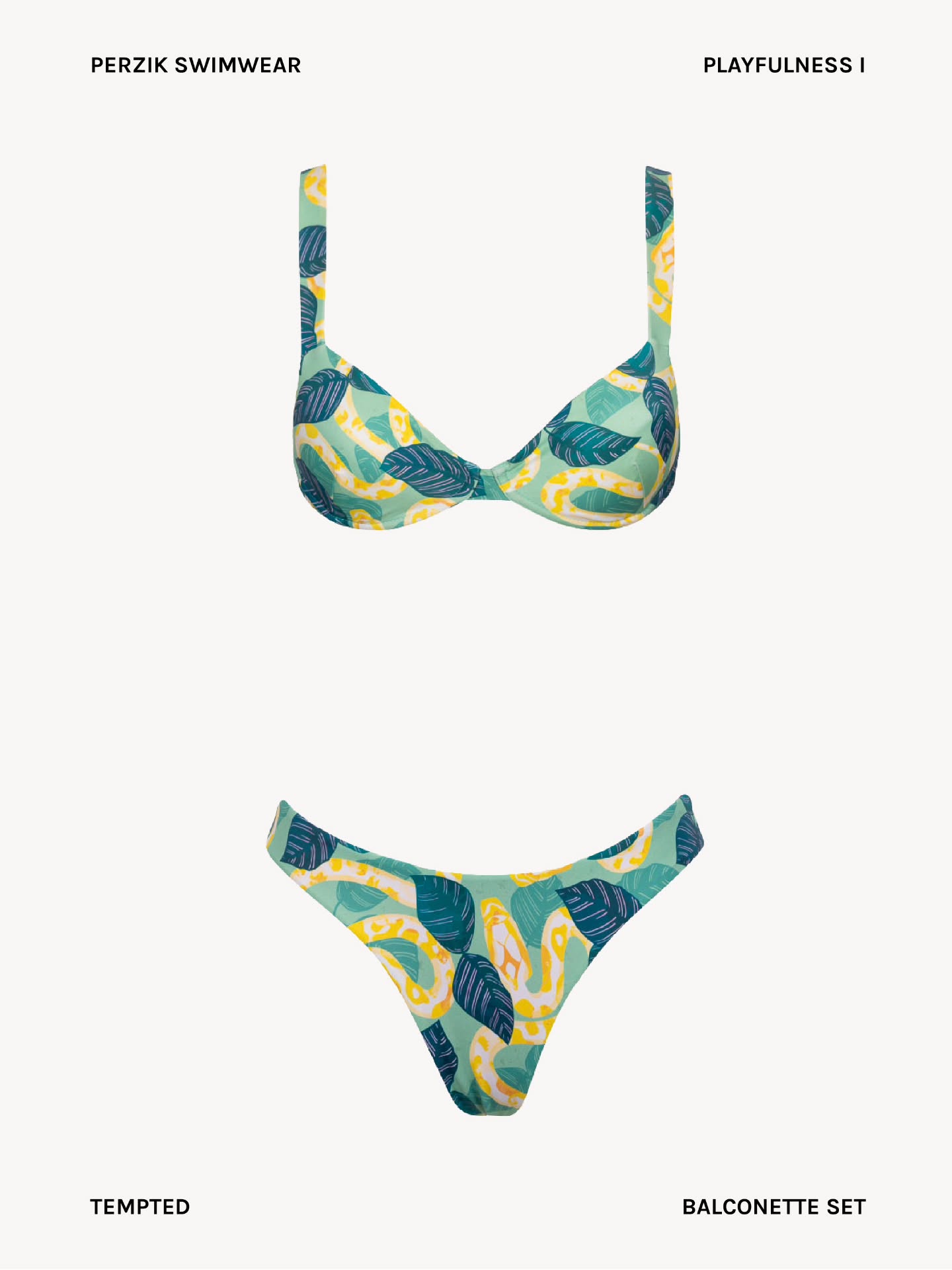 Sparking curiosity?
The Tempted Balconette set is a Classic. Yet, the print and colors? Drawing you in with the shapes and contrasts: She is a little bold, mysterious, strong in a timeless design.
#swimwear #designdetailsً #itemhighlight