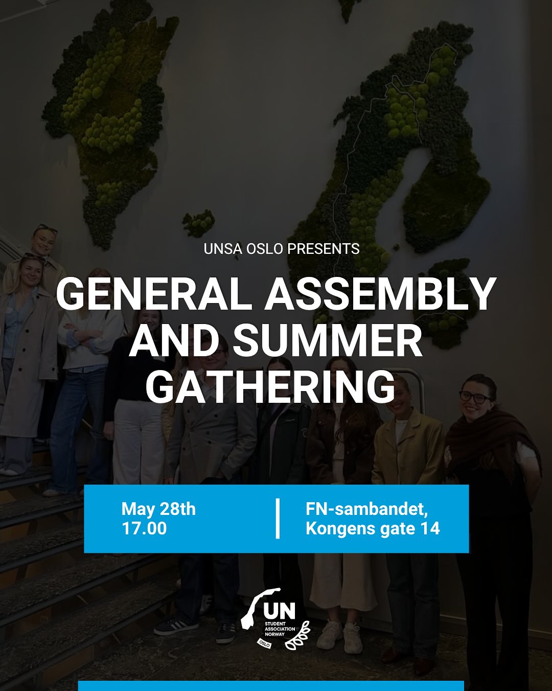 General Assembly & Summer Gathering 🇺🇳
Join us for UNSA Oslo’s General Assembly, followed by a summer gathering 🌳
The relevant documents have been sent to all members by email. Amendments, proposals, or incoming items can be sent to oslo@fn-studentene.no by 21 May.
You are very welcome to join only the summer gathering if you are not able to attend the General Assembly.
Thank you for a great semester so far – we hope to see many of you there 👋🏼