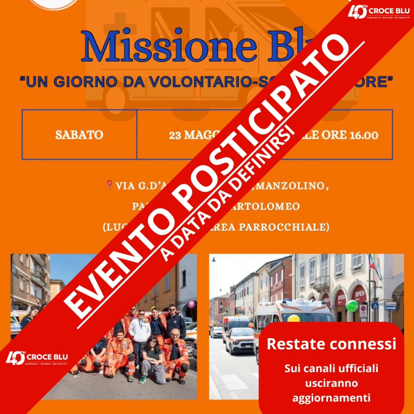 MISSIONE BLU 💙 posticipato a data da destinarsi🗓
📍Restate aggiornati sulle pagine ufficiali per nuovi aggiornamenti