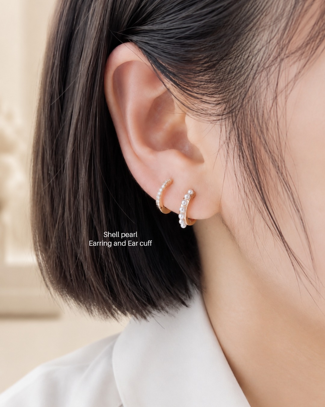 925 silver earring and ear cuff, available in 2 styles: shell pearl and cz / all sparkling cz