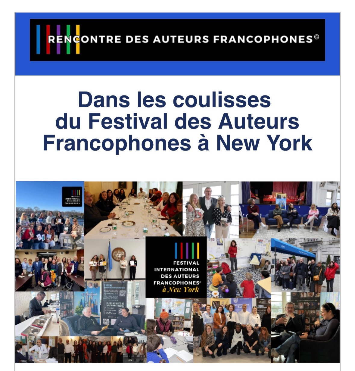 Dans les coulisses du Festival des Auteurs Francophones à New York
À l’occasion du printemps de la francophonie, la 10e édition du Festival des Auteurs Francophones s’est tenue à New York, avec le soutien de l’Organisation internationale de la Francophonie.
Une délégation de 14 auteurs a vécu une immersion unique, à la rencontre de publics aussi variés que passionnés.
Nous vous embarquons dans ce voyage souvenirs dans l’infolettre du jour !
https://rencontredesauteursfrancophones.com/so/5ePtsv4PC?languageTag=fr&cid=5e2c6e36-a7ad-4778-b3b3-5a8bba8683f1