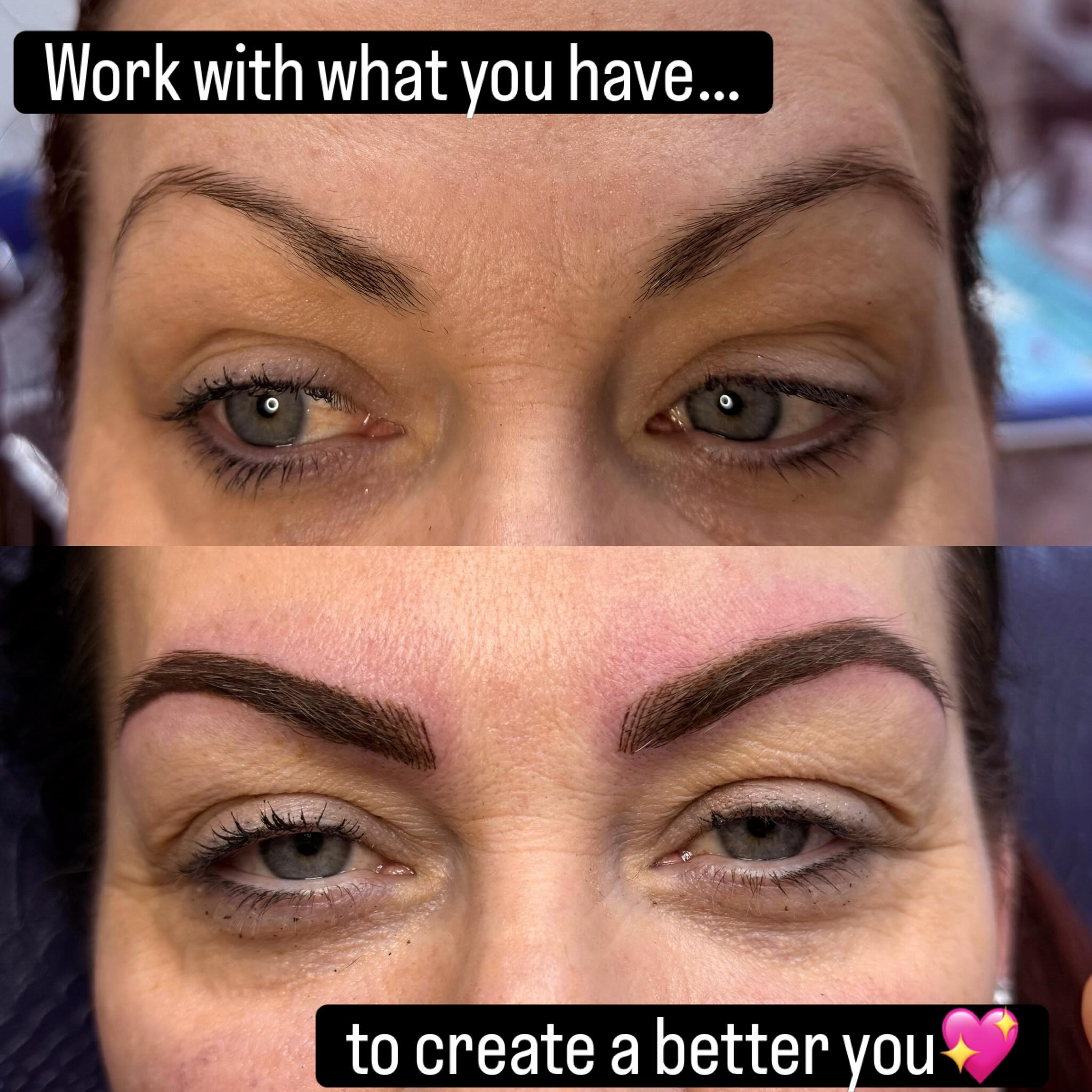 This client didn’t love the shape or thickness of her natural brows…a little brow magic… and now she LOVES them. These are going to lighten and soften beautifully. I’m here for you too!💖#hollyjoypmu #lasvegasmicroblading