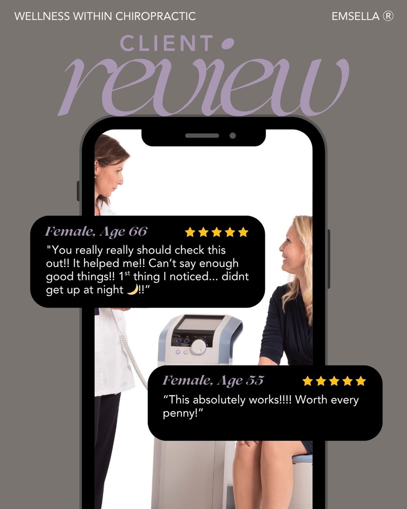 ✨ Real women. Real results. ✨
Our clients are loving their EMSELLA experience — from better bladder control to renewed confidence and comfort 💜
Curious if EMSELLA is right for you? Join us for our EMSELLA Demo Day this Monday! 👏
We’re offering private 15-minute one-on-one demos so you can learn how it works, ask questions, and see if it’s a fit for your wellness goals.
📩 Spots are limited — DM us to reserve your time!