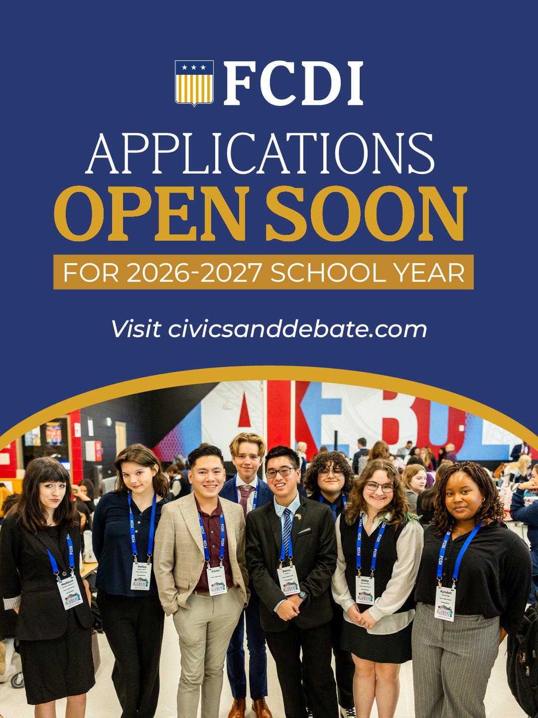 Membership applications for the 2026-2027 will open soon!
To maintain your active status as an FCDI team, you must reapply each year.
Learn more at civicsanddebate.com!