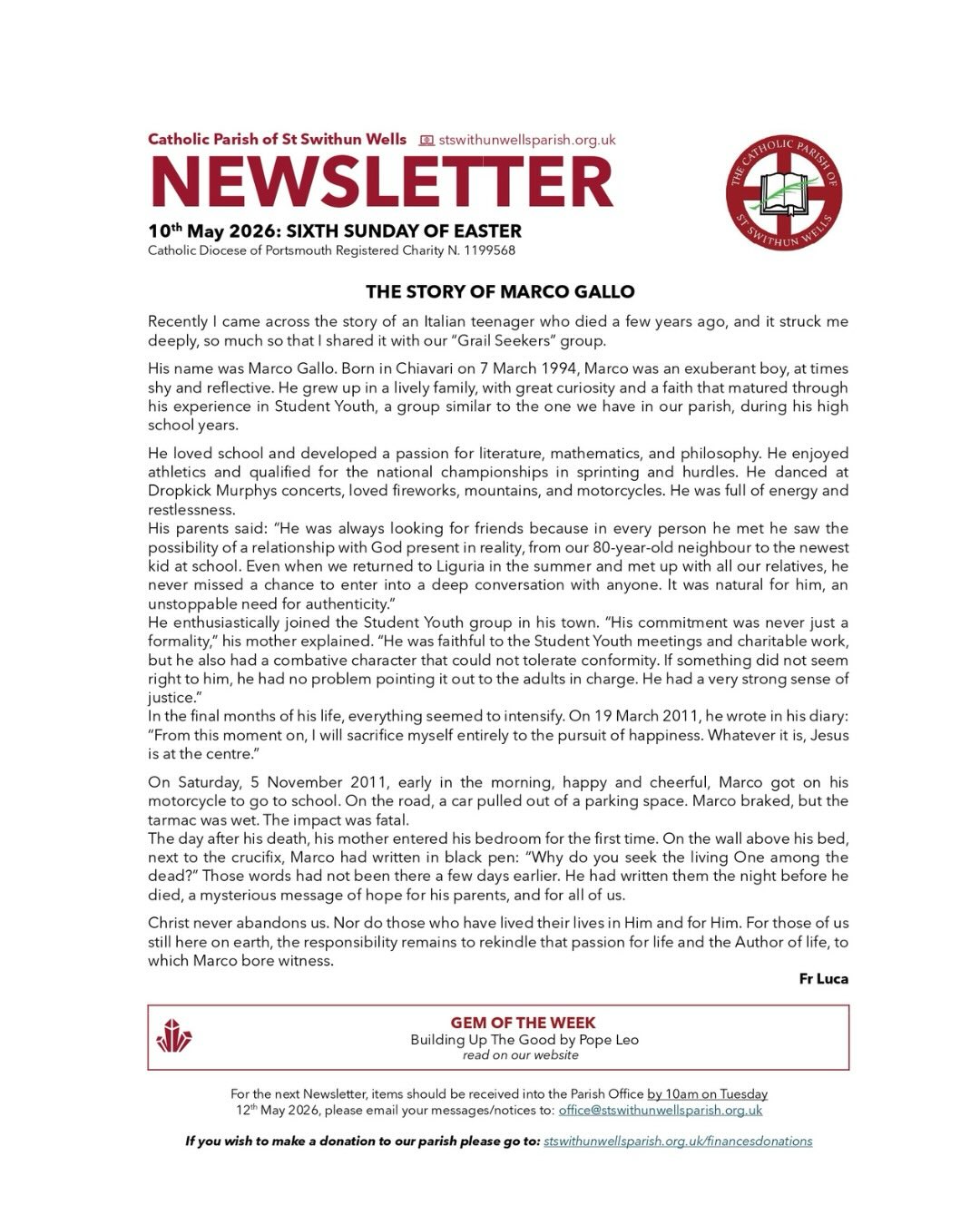 #newsletter #stswithunwellsparish #catholicnews