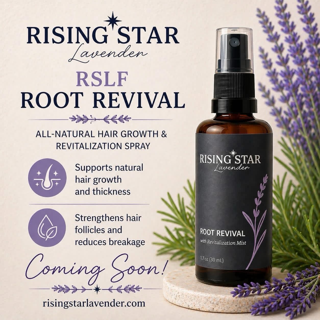 Coming Soon ✨
Stronger roots. Healthier hair. Naturally.
Root Revival is an all natural hair growth and scalp treatment designed to support thicker hair, strengthen follicles, and reduce breakage while nourishing your scalp from the root. Perfect for anyone looking for hair growth solutions, thinning hair support, scalp care, and natural hair restoration.
Get ready to revive your hair and restore your confidence.
risingstarlavender.com
#HairGrowth #NaturalHairCare #RisingStarLavender