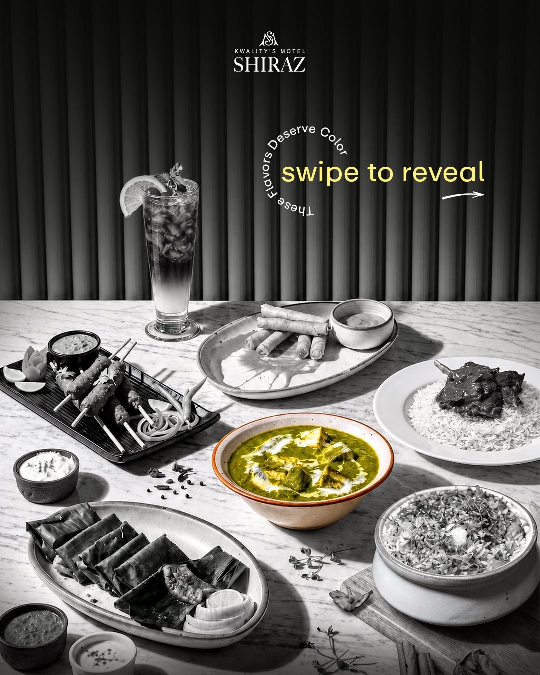 A vibrant spread of bold flavors and comforting classics—where every dish is a celebration of taste at Shiraz.
food platter, Indian cuisine, gourmet dining, appetizers, curry, rice dish, spring rolls, kebabs, chutney, cocktail, refreshing drink, fine dining, restaurant ambiance, colorful food, delicious, hospitality, traditional flavors, modern presentation, spicy food, food photography