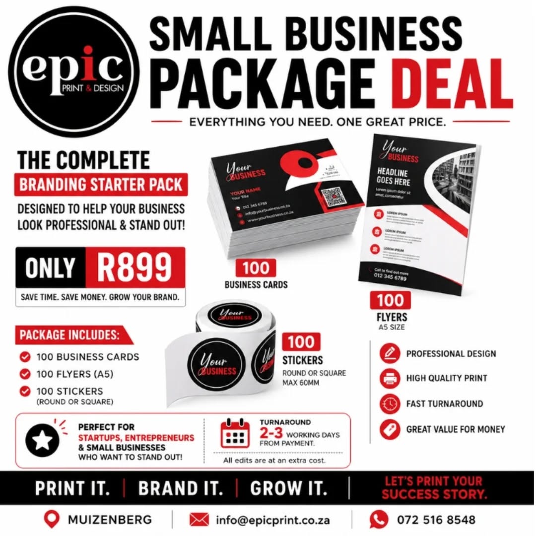 Weekend Special at Epic Print
We have the perfect starter pack to get your brand noticed #branding #weekendspecial #smallbusinesses #printshop #epicprint