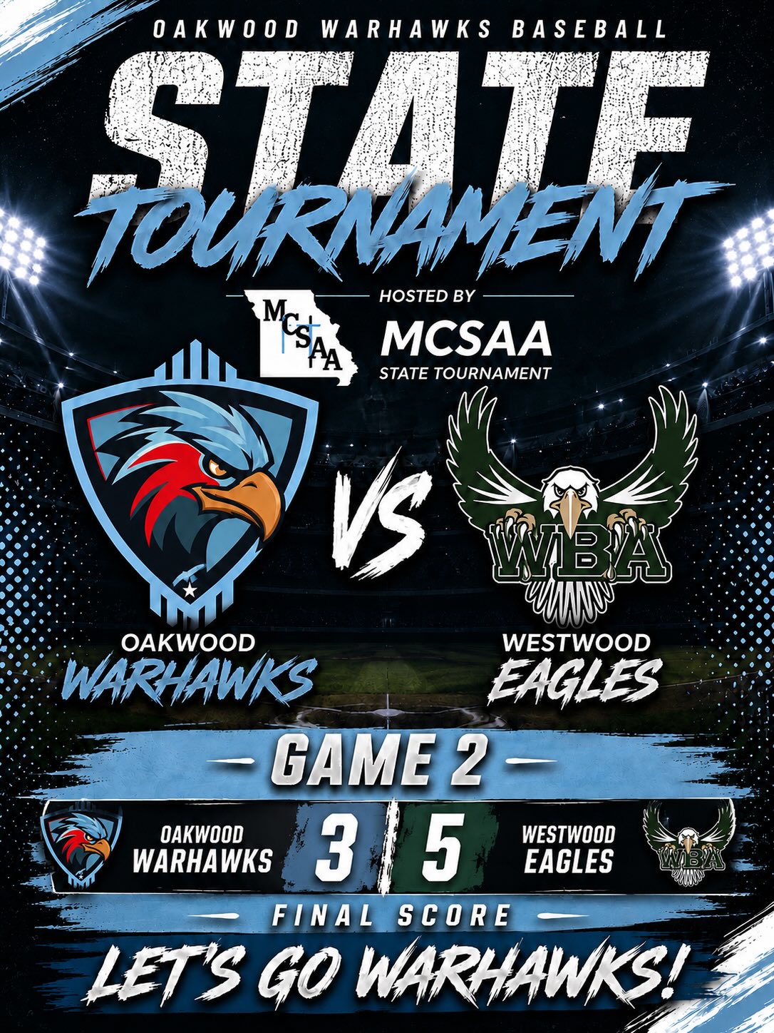 Our Warhawks battled hard tonight against Westwood, but came up short with a 5-3 loss. While the result wasn’t what we wanted, we are proud of the fight, effort, and heart our boys showed on the field.
Now we regroup and get ready for one more battle.
🥉 3RD PLACE GAME
🦅 Oakwood Warhawks vs Crosspoint Christian
🕛 Tomorrow at 12:00 PM
📍 Joplin
Warhawk Nation, thank you for continuing to support these players all season long. Let’s show up tomorrow ready to cheer loud as our boys compete one more time together this season.
LET’S GO WARHAWKS!
#oakwoodwarhawks