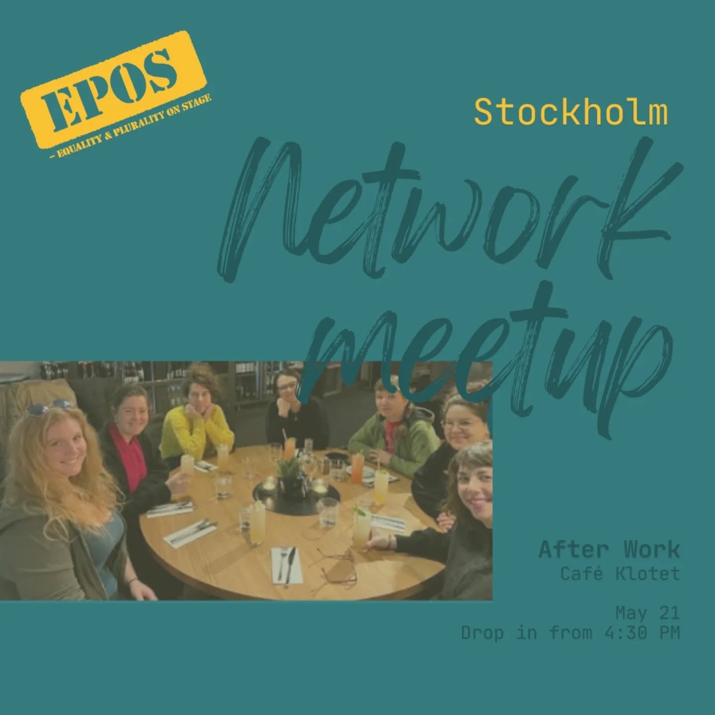 EPOS AW i Stockholm!
Torsdag den 21 maj, från kl 16.30 - Café Klotet, Urvädersgränd 15A, Stockholm
EPOS lokalgrupp Öst bjuder in till AW. Kom och häng, snickesnacka om stort och smått och möt kollegor i regionen. Kom ensam eller ta med en kompis!
Om du kommer dit men har svårt att hitta oss kan du kontakta Hanna Andersson på tel 073-3327347.
Välkommen!
•••••••••••••••••
EPOS AW in Stockholm!
Thursday May 21, from 4:30 PM - Café Klotet, Urvädersgärnd 15A, Stockholm
EPOS Local Group Öst invites you to an after-work gathering. Come and hang out, chat about big and small topics, and meet colleagues in the region. Come alone or bring a friend!
If you arrive and have trouble finding us, you can contact Hanna Andersson at tel 073-3327347.
Welcome!