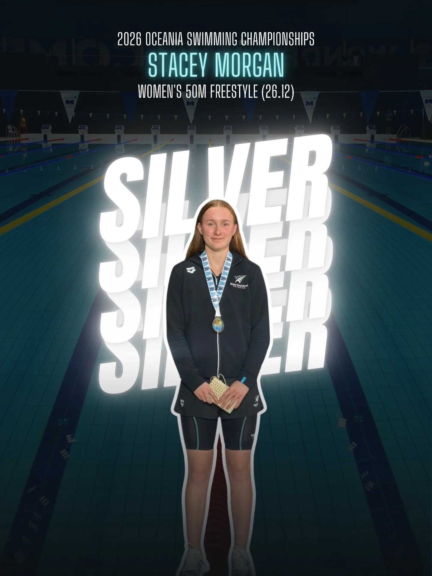 Stacey takes the silver medal ๐ฅ in the 50m Freestyle at the 2026 Oceania Swimming Championship!