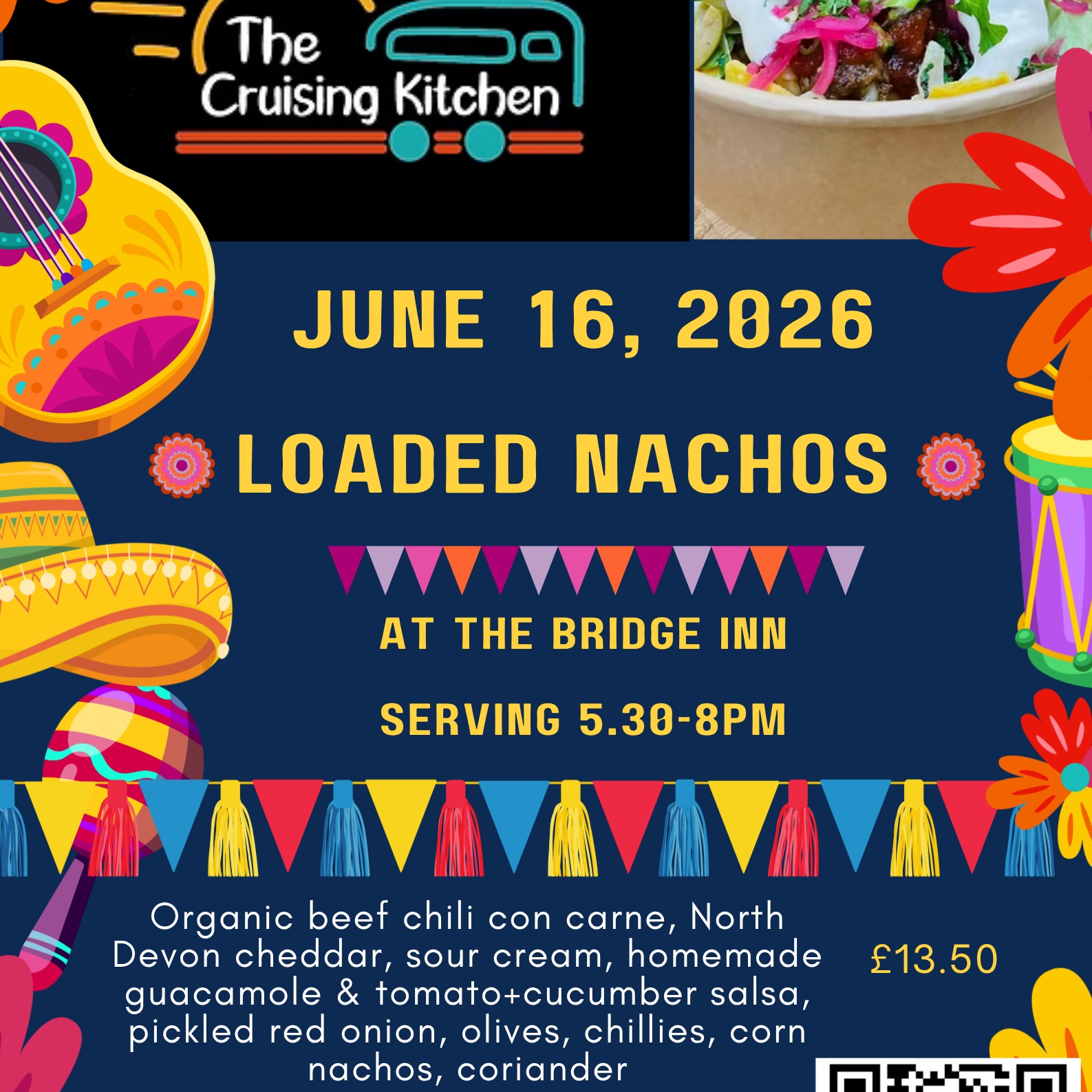 On June 16, we will be at The Bridge Inn, serving our loaded nachos with @TheCruisingKitchen streetfood trailer between 5.30-8pm
#loadednachos #exeter #streetfood #exeterstreetfood