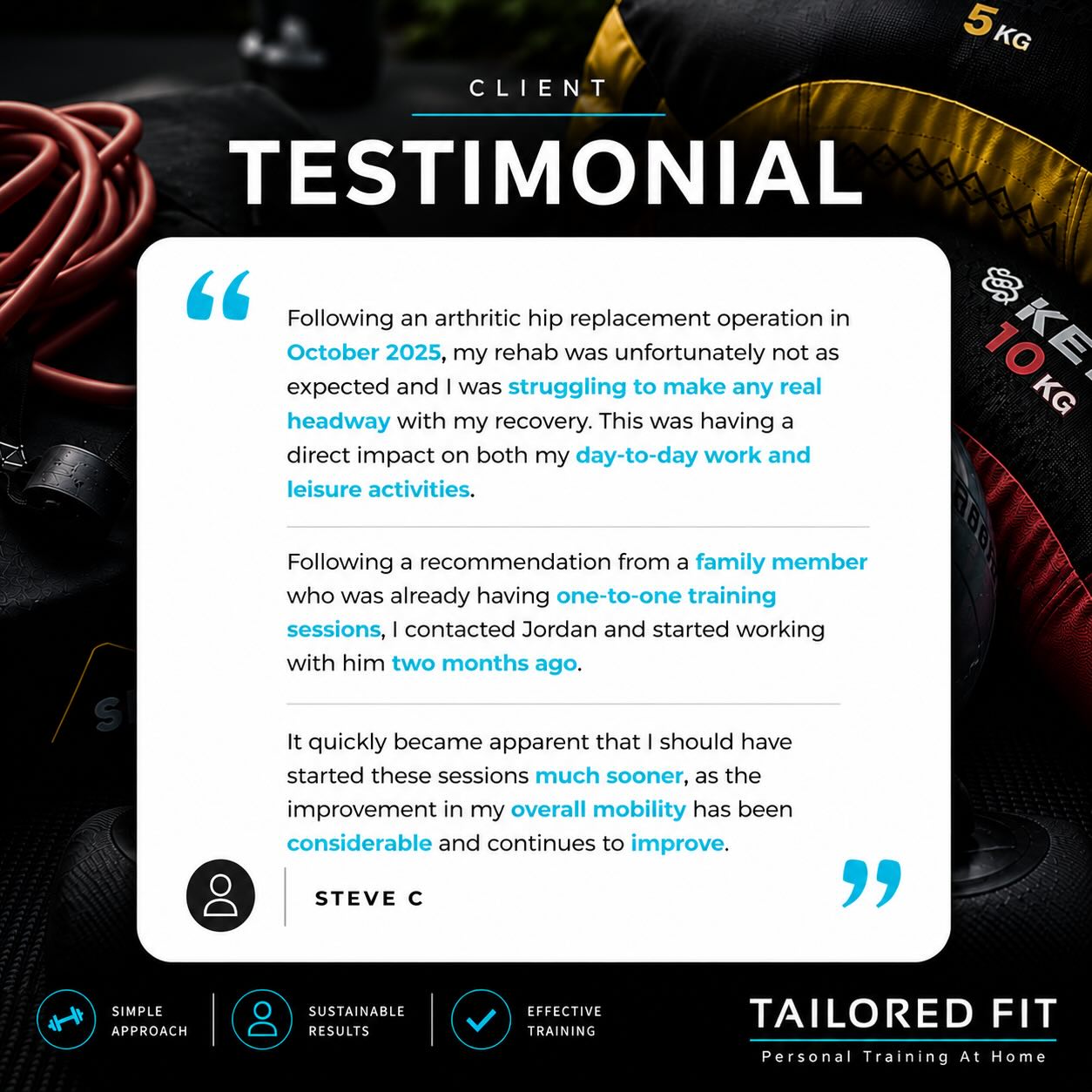 Recovery after surgery isn’t always straightforward but with the right approach, progress comes.
Huge credit to Steve for the consistency he’s shown since starting one-to-one sessions. Improved mobility, better day-to-day movement and progress that continues week by week.
#telfordpt #mobilitytraining #recoveryjourney #personaltraining #clienttestimonial
