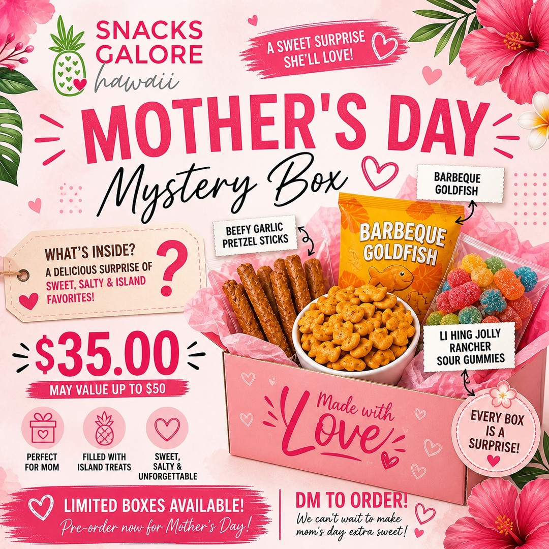 Skip the usual gifts…
Give Mom something FUN, sweet, and full of surprises 👀
🌺 Mother’s Day Mystery Boxes are HERE!
🍬 Sweet + salty island treats
🎁 Only $35 (value up to $50)
💐 Perfect for moms who deserve something special
Every box is a surprise… and she’s going to LOVE it 😍
⚠️ Limited boxes available!
👉 DM “MOM” to order yours 💝