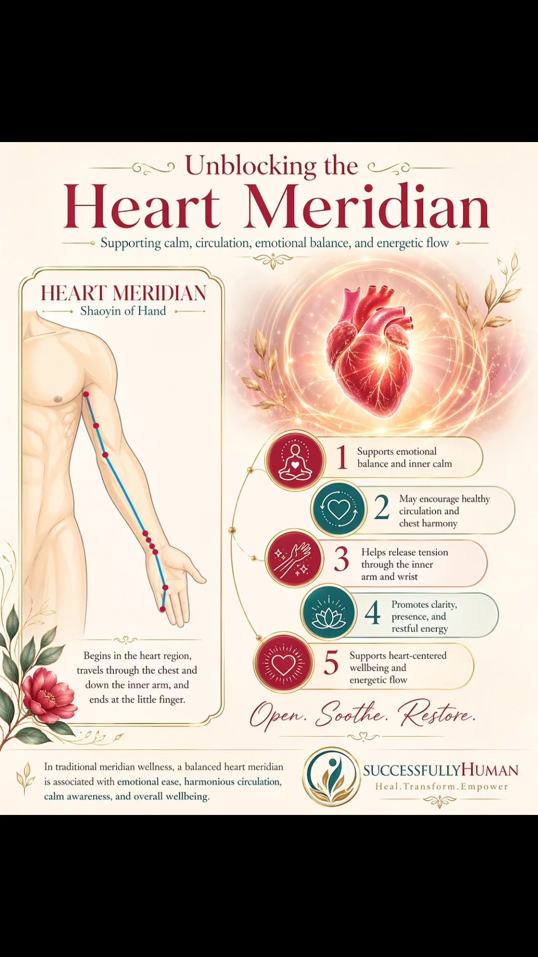 Tune into Your Heart’s Natural Flow ❤️✨
"Shaoyin of Hand" is the key to emotional ease and harmonious circulation. By unblocking this vital pathway, you can release deep tension, support inner calm, and promote a sense of restful energy.
Experience the clarity that comes with heart-centered wellbeing. It’s time to Open, Soothe, and Restore.
🔗Visit our Youtube Channel @successfullyhuman143 to explore more knowledge.
Sintoniza con el Flujo Natural de tu Corazón ❤️✨
"Shaoyin de la Mano" es la clave para la facilidad emocional y la circulación armoniosa. Al desbloquear esta vía vital, puedes liberar tensiones profundas, favorecer la calma interior y promover una sensación de energía reparadora.
Experimenta la claridad que viene con el bienestar centrado en el corazón. Es hora de Abrir, Calmar y Restaurar.
🔗Visita nuestro canal de Youtube @successfullyhuman143 para explorar más conocimientos.
#successfullyhuman #meridian #heartmeridian #emotionalbalance #energeticflow