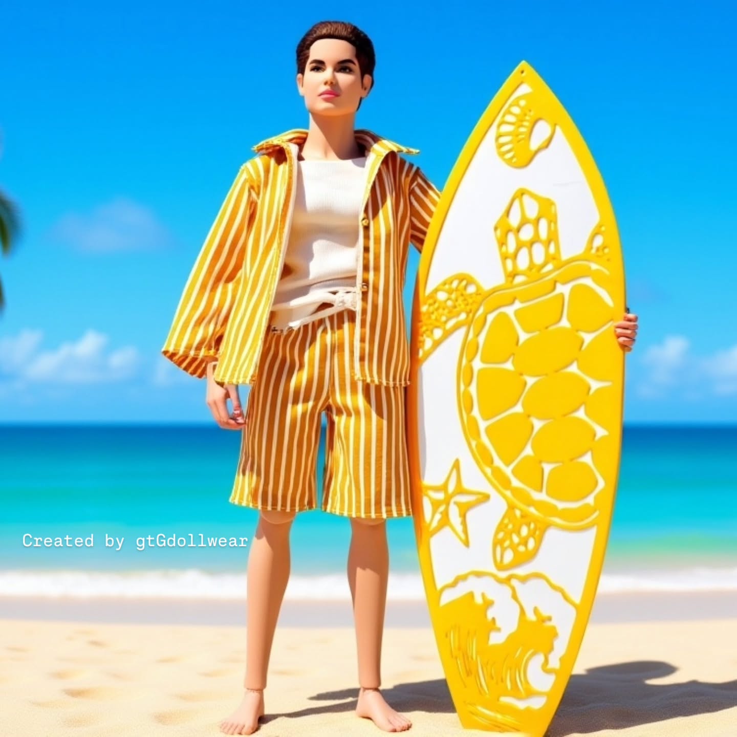 Some dolls pack light.
Yours pack attitude… and a surfboard that refuses to be an extra.
Holiday mode: fully activated.
Because around here, we don’t do “quick beach trips” — we do full miniature editorials, sunlit shimmer, and a doll who poses like he’s waiting for his call time. The tailoring is crisp, the colours are clean, and the surfboard? Well, a must have this summer.
If your shelf has been begging for a bit of summer drama, this is your moment.
#gtGdollwear #integritytoyshomme #ken #integrityhomme #barbieken
www.gtGdollwear.com/shop