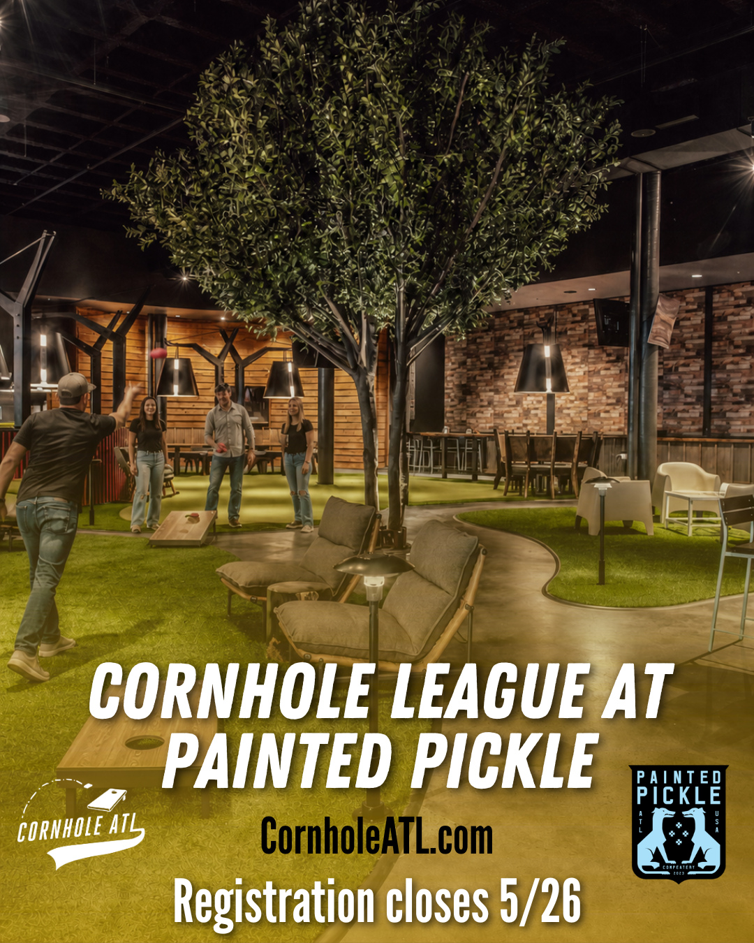 Don't miss out! Sign up for our social 7-week cornhole league at Painted Pickle by 5/26! 🌽🥒
Sign up at CornholeATL.com.