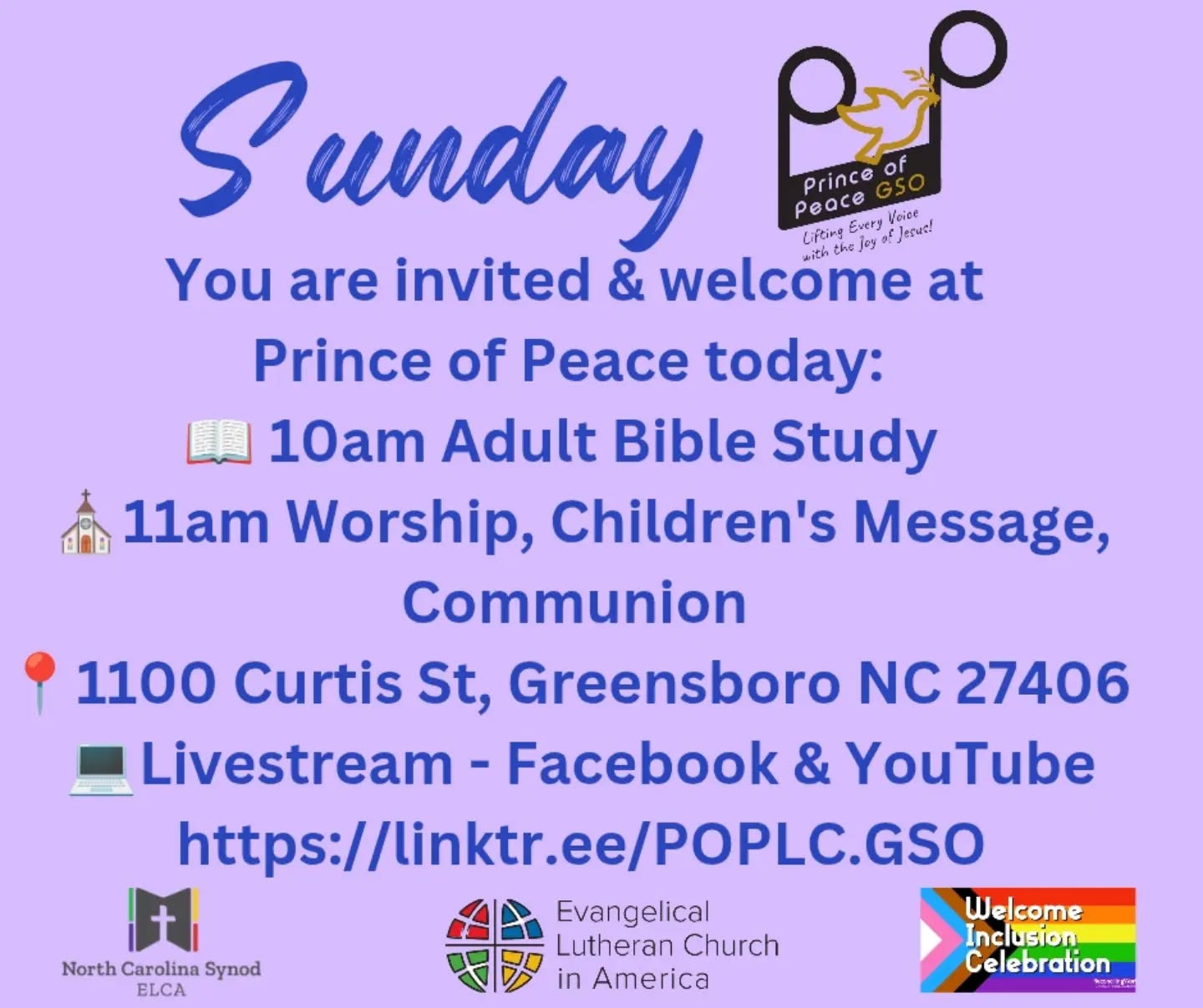 Prince of Peace today:
📖 10am Adult Bible Study
✝️ 11am Worship, Children's Message, Communion
➡️ 1100 Curtis St Greensboro 27406
🖥️ Livestream - Facebook & YouTube
https://linktr.ee/POPLC.GSO
You will find the bulletin and lessons at the linktree above or in bio.