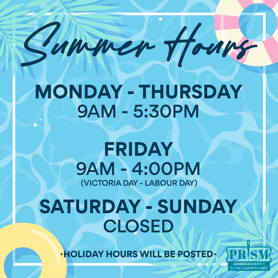 Our Summer hours start next Friday! Please keep in mind we will be closing at 4pm every Friday until Labour Day!! 😆